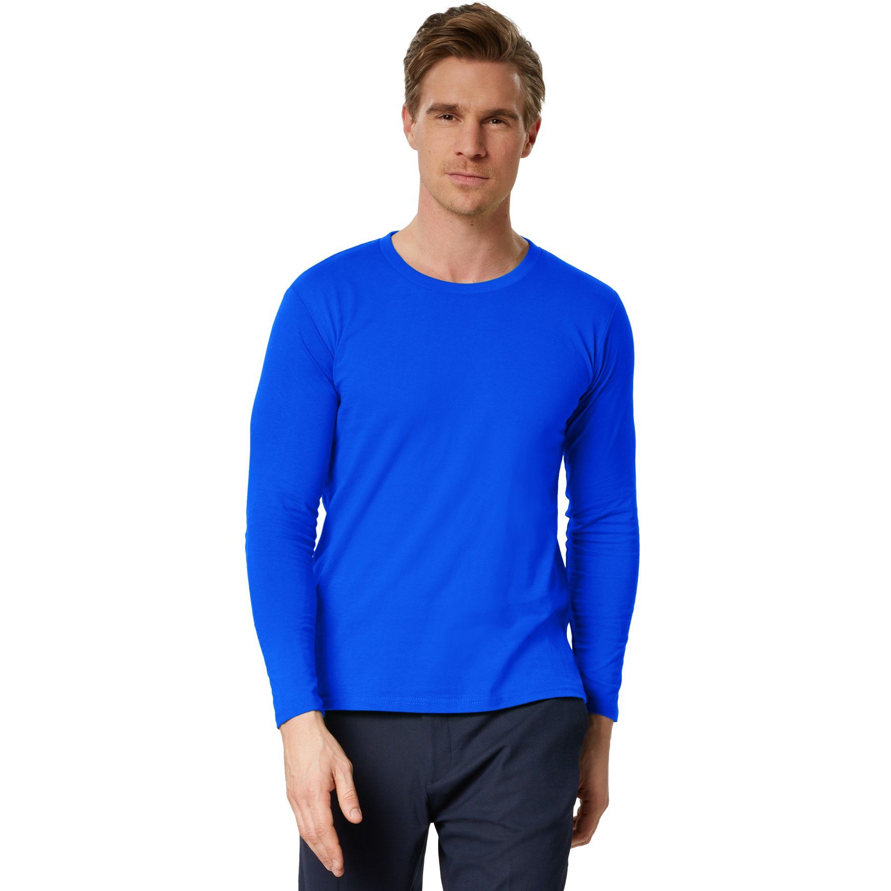 dressforfun Longsleeve Langarm-Shirt Männer Rundhals blau