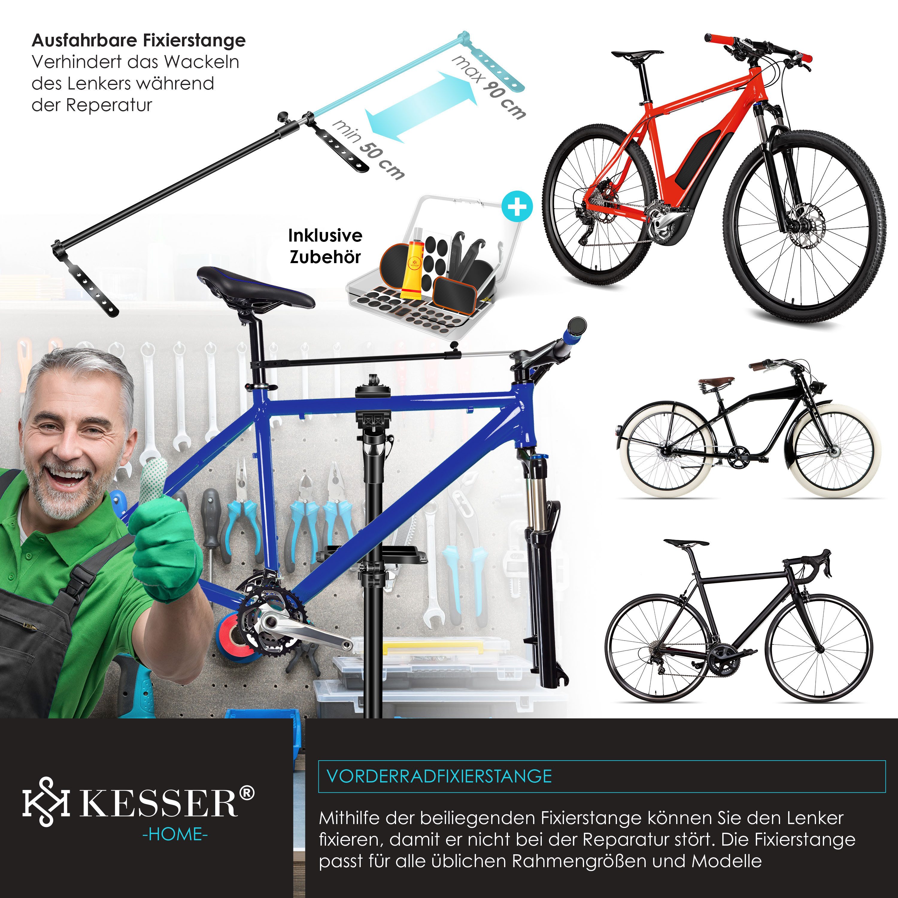 KESSER Fahrrad-Montageständer, Fahrradmontageständer Profi Reparaturständer Aluminium – Bild 4 von 5