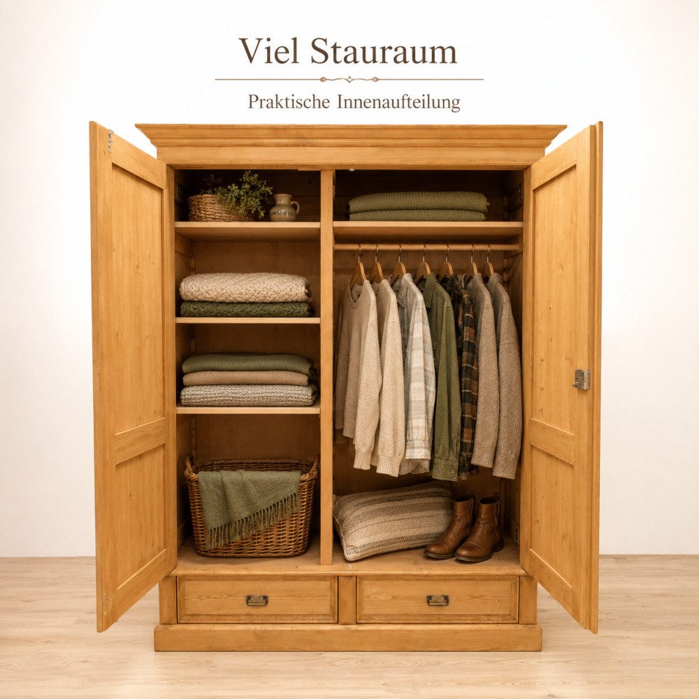 Wohnpalast Kleiderschrank Premium 2-türiger Kleiderschrank gewachst– Weichholz, Landhausstil