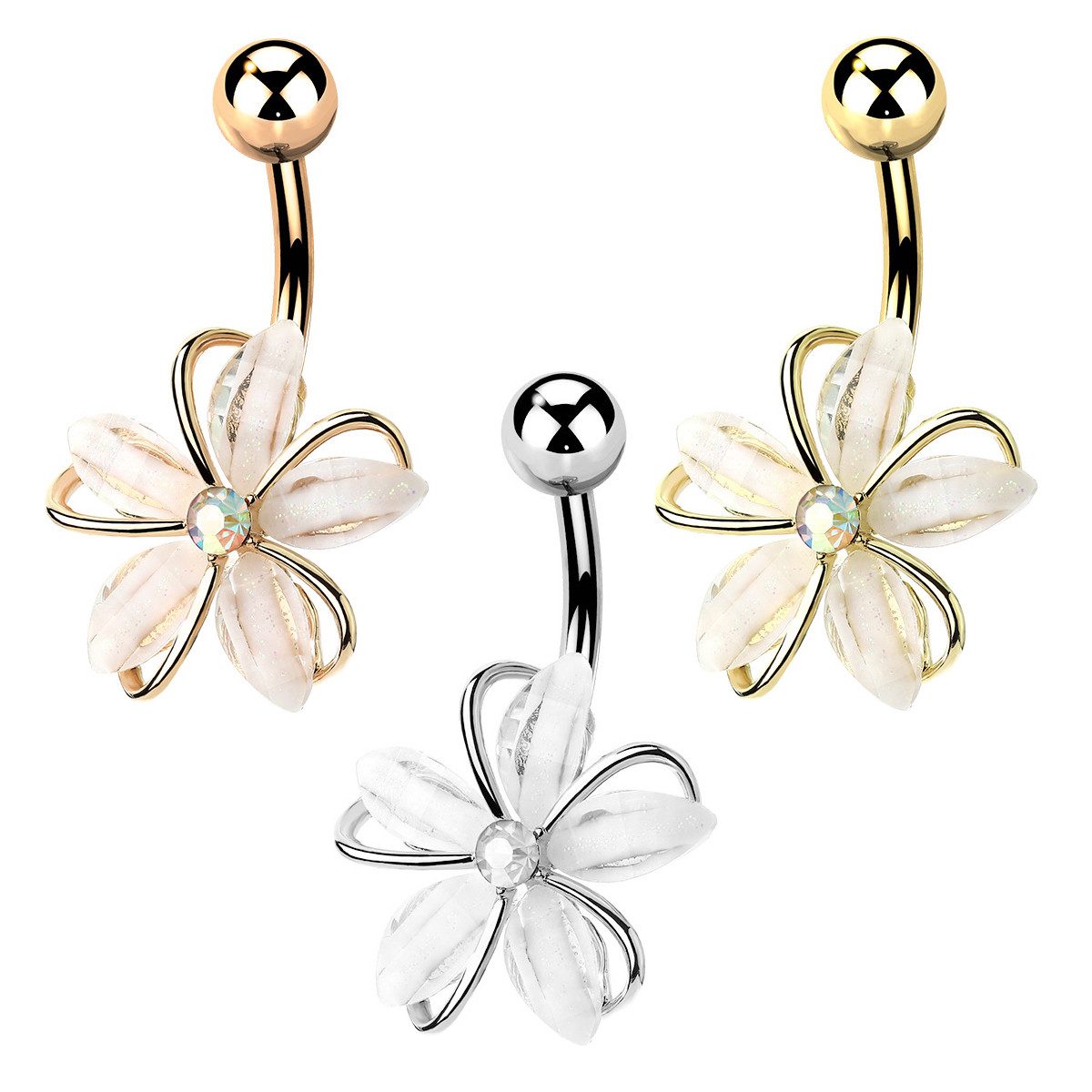 Taffstyle Bauchnabelpiercing Bauchnabelpiercing Zirkonia Kristall Blume wei günstig online kaufen
