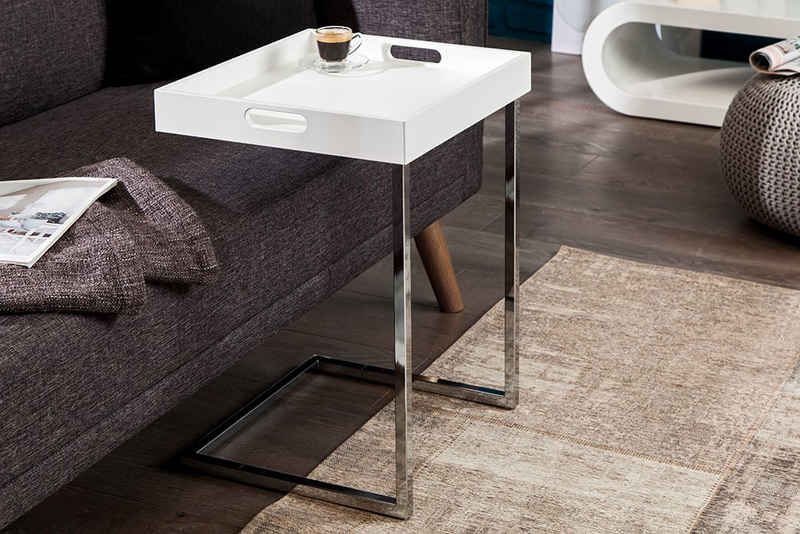 riess-ambiente Beistelltisch CIANO 40cm weiß / silber, Wohnzimmer · Tablett · Metall · Modern Design · abnehmbare Platte