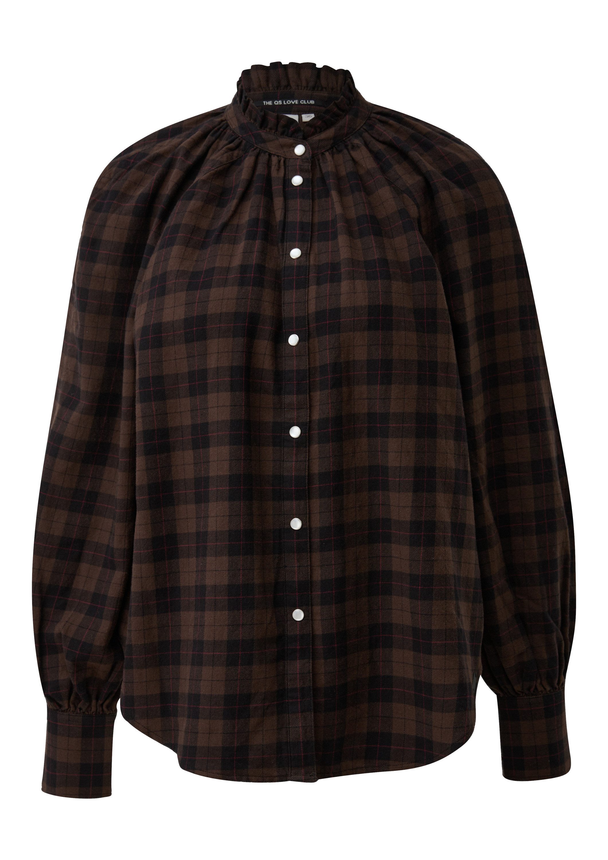 QS Langarmbluse Bluse Karobluse mit Raglanärmel und Rüsche am Stehkragen günstig online kaufen