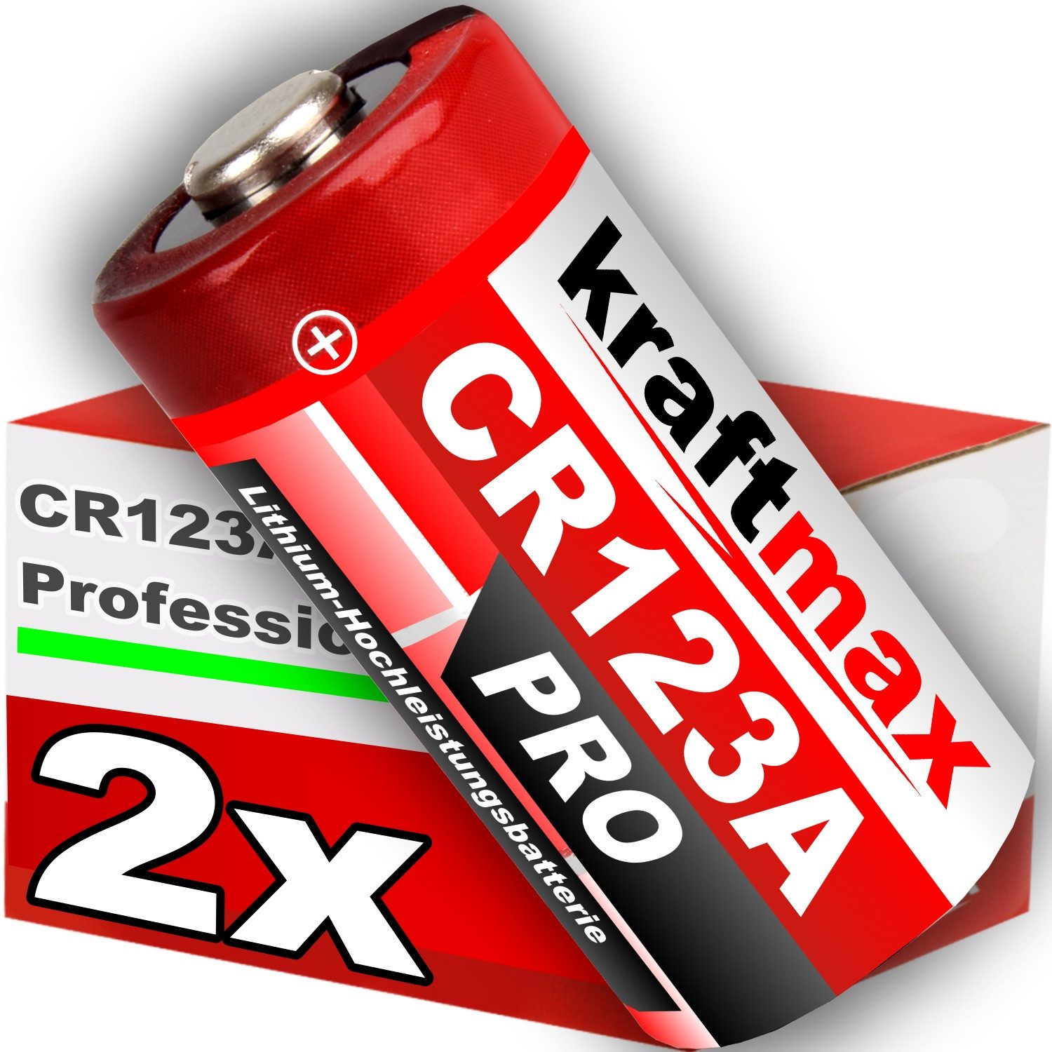 kraftmax 2er Pack CR123 / CR123A Lithium Hochleistungs- Batterie Batterie, (1 St)