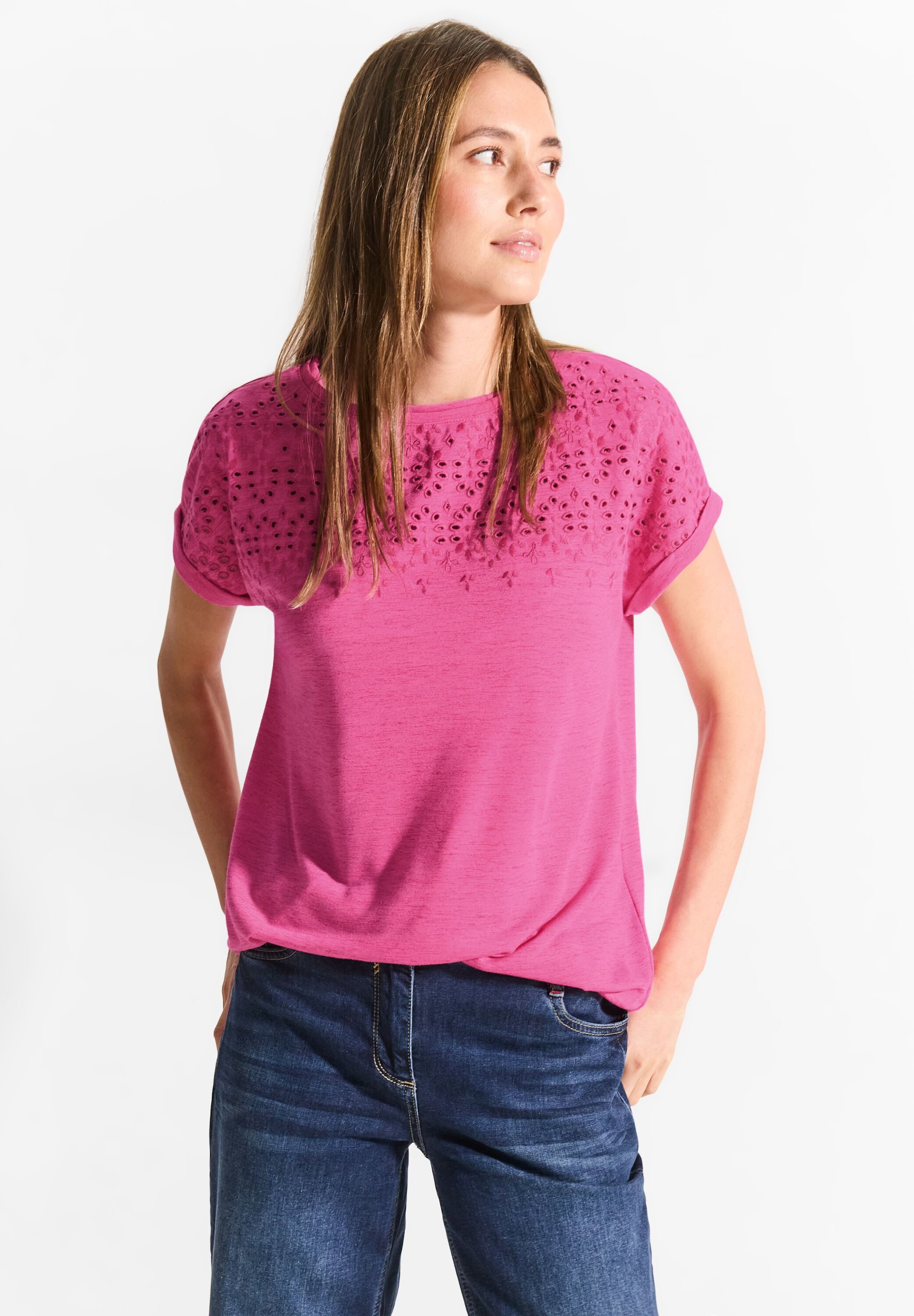 CECIL Kurzarmshirt mit Lochstickerei günstig online kaufen