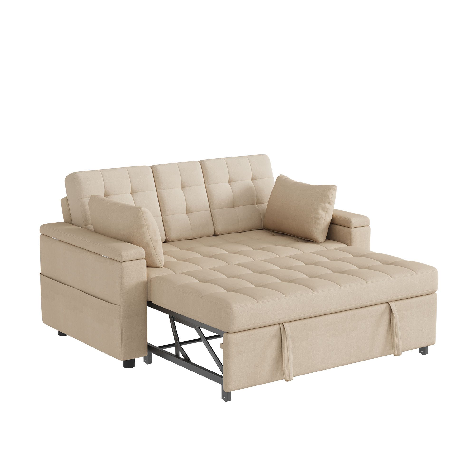 Merax Schlafsofa mit Schlaffunktion & verstellbarer Rückenlehne (108°/138°/180), Baumwoll-Leinen, 159×142,5×92cm 1 Teile, 2-Sitzer Sofa Klappsofa mit Armlehnen-Staufächer, 2 Kissen & Stauraum