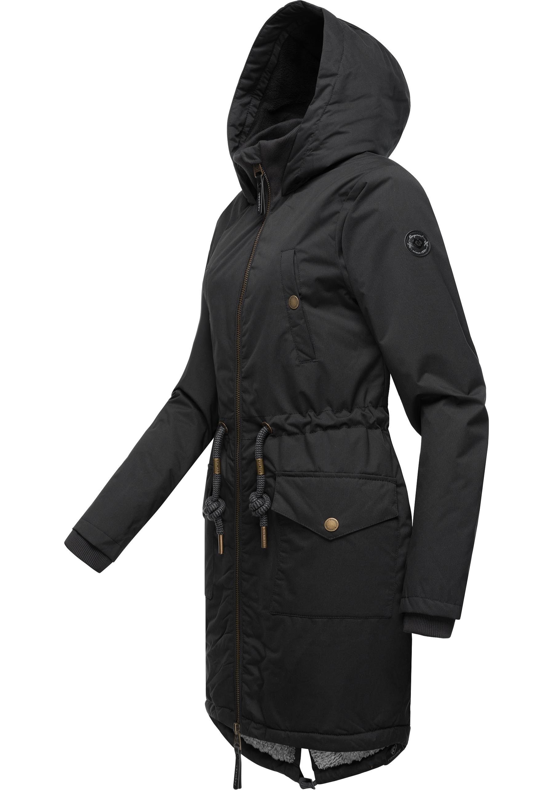 Crescend Winterparka Teddyfleece mit Wintermantel Kapuze stylischer schwarz und Ragwear