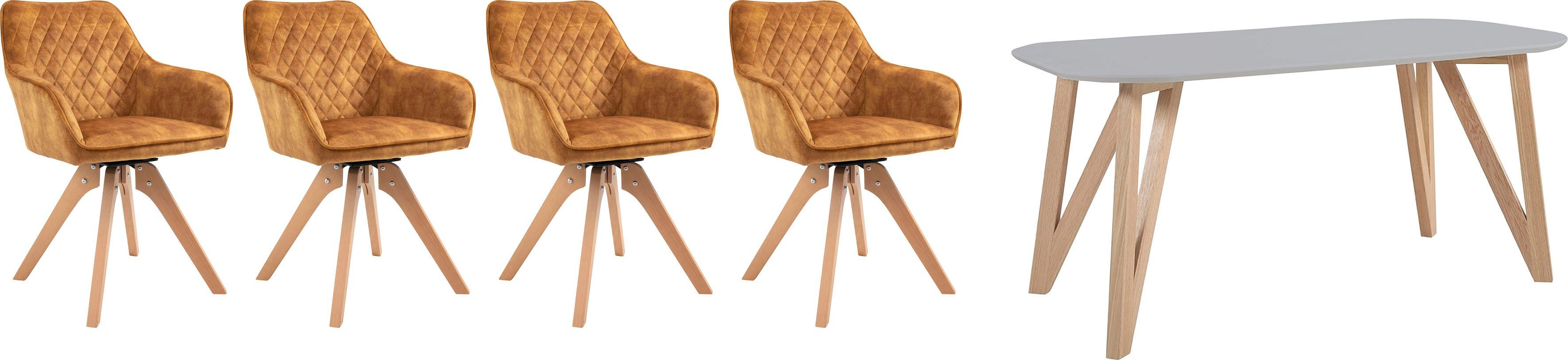 SalesFever Essgruppe Eleganter Tisch inkl. Stühle, 5-teilige Samtverlours-Sitzgruppe, drehbare Stühle, 180cm Tischbreite