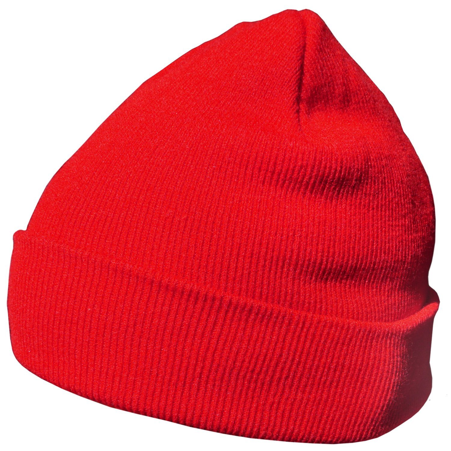 Wintermütze, Design, DonDon 1-St) (Packung, Beanie Beanie Krempe klassisches mit Mütze rot