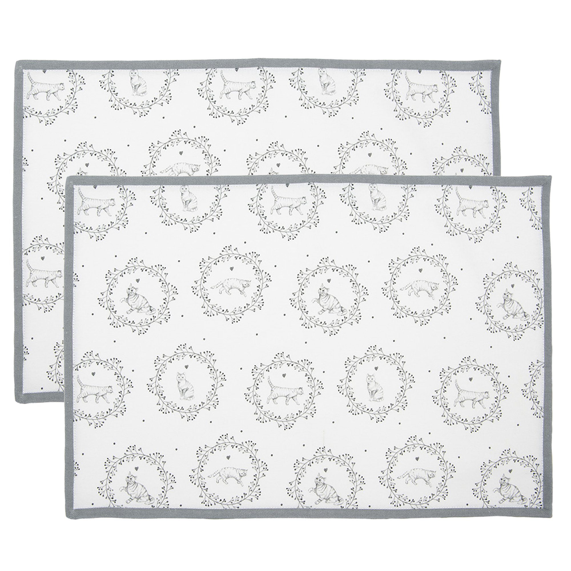 Clayre & Eef Platzset Lovely Grey Cat, (Set, 2-St., 2-teilig), Tischsets Platzsets (2 Stück) Platzdeckchen ca.48x33cm Baumwolle
