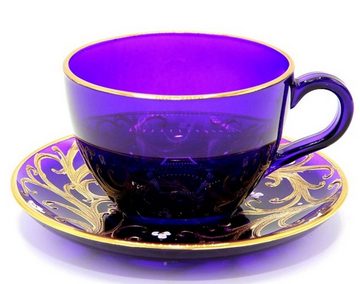 Casa Padrino Tasse Luxus Barock Kaffee / Tee Tassen 6er Set Lila / Gold - Handgefertigte & handbemalte Tassen mit Untertassen - Hotel & Restaurant Accessoires - Luxus Qualität