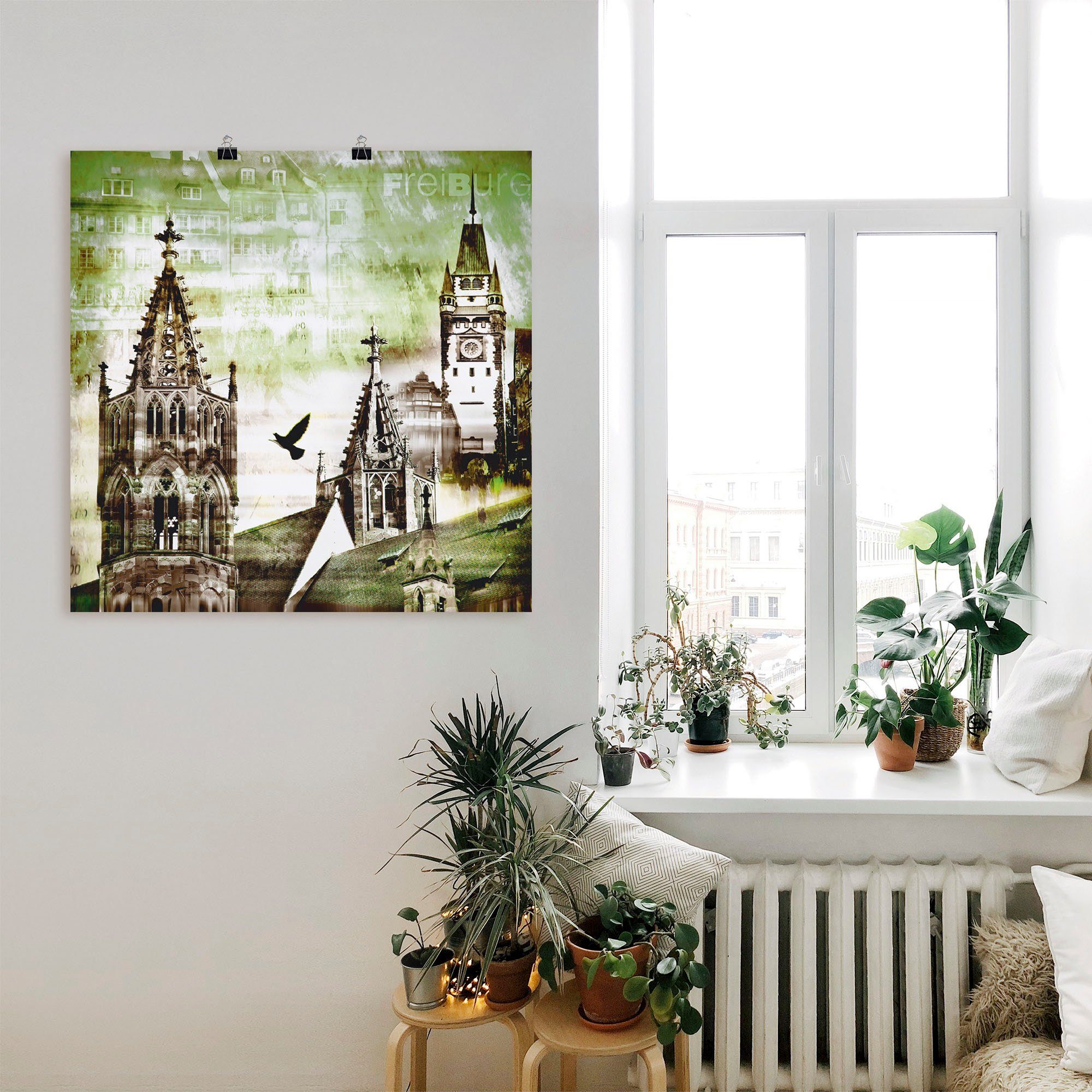 (1 Freiburg Abstrakte St), Leinwandbild, Wandaufkleber in Architektonische Poster Skyline als versch. oder Größen Elemente Artland Collage, Wandbild