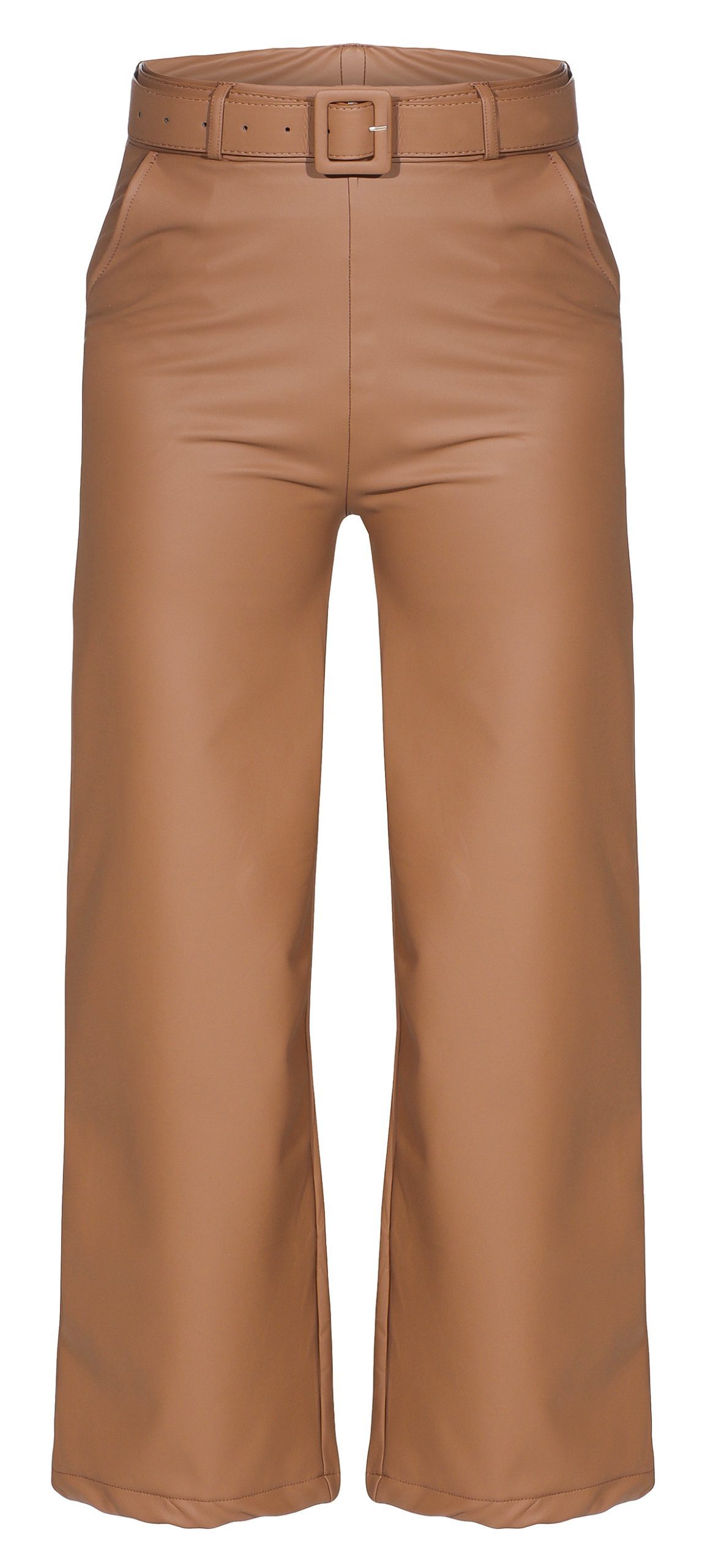 OriginalYou Lederimitathose Damen Leder Culotte moderne Freizeithose elastischer Gummizug, leicht angerautes Innenfleece