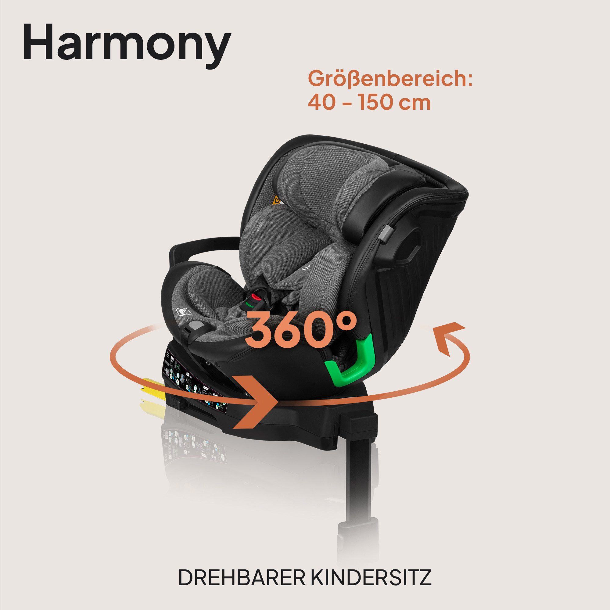 lionelo Autokindersitz HARMONY I-SIZE, ab: ab Geburt, bis: bis 12 Jahren, ab: 40,00 cm, bis: 150,00 cm, (Set), Basis 360'/ISOFIX/i-SIze/Gürtelalarm/viele Annehmlichkeiten