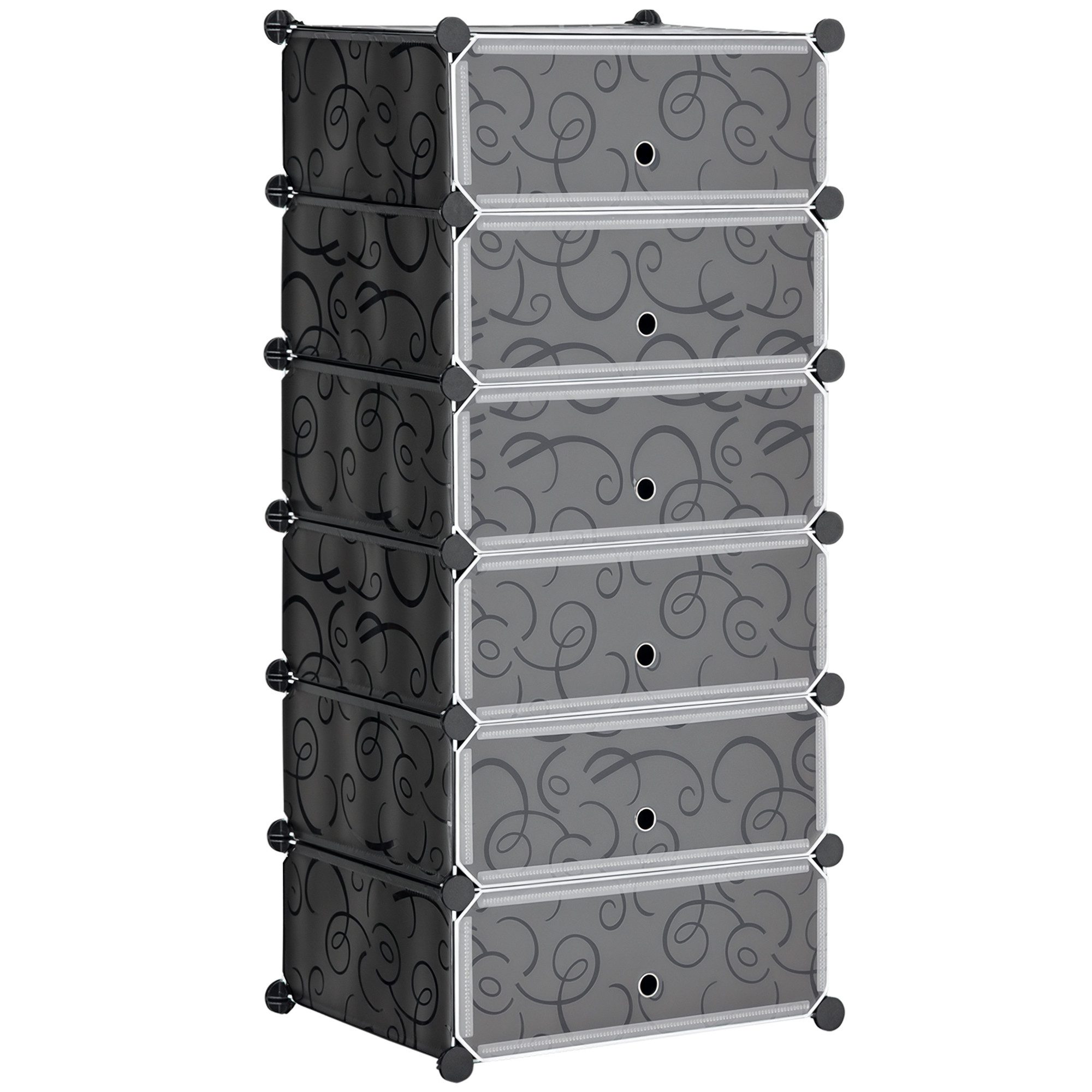 HOMCOM Schuhregal Schuhboxen 6er Set Schuhkarton stapelbar DIY Schuhorganizer, Schuhregal 1-tlg., Kunststoff Stahl Schwarz+Weiß 49 x 36,5 x 108 cm