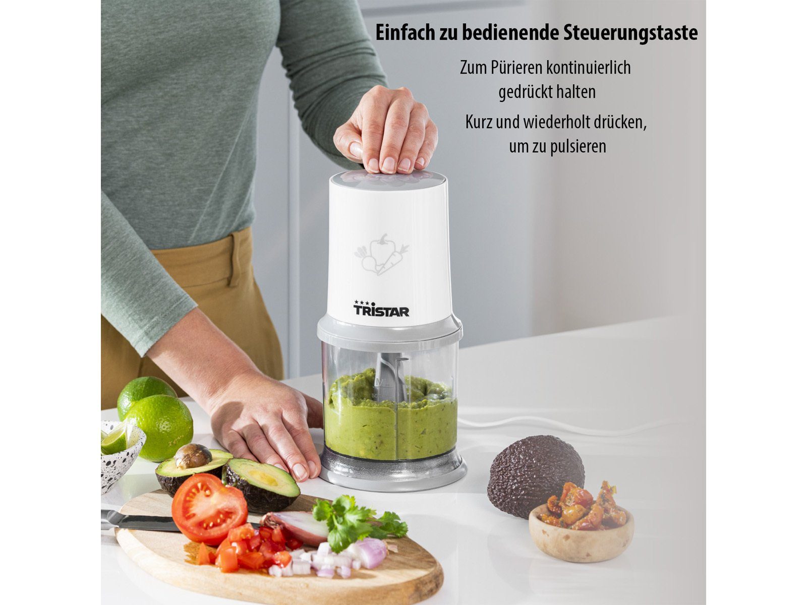 Zerkleinerer, Chop-per Gemüse-Schneider Zwiebel Tristar Elektrischer 200 Mixer Food Mehrzweck W,