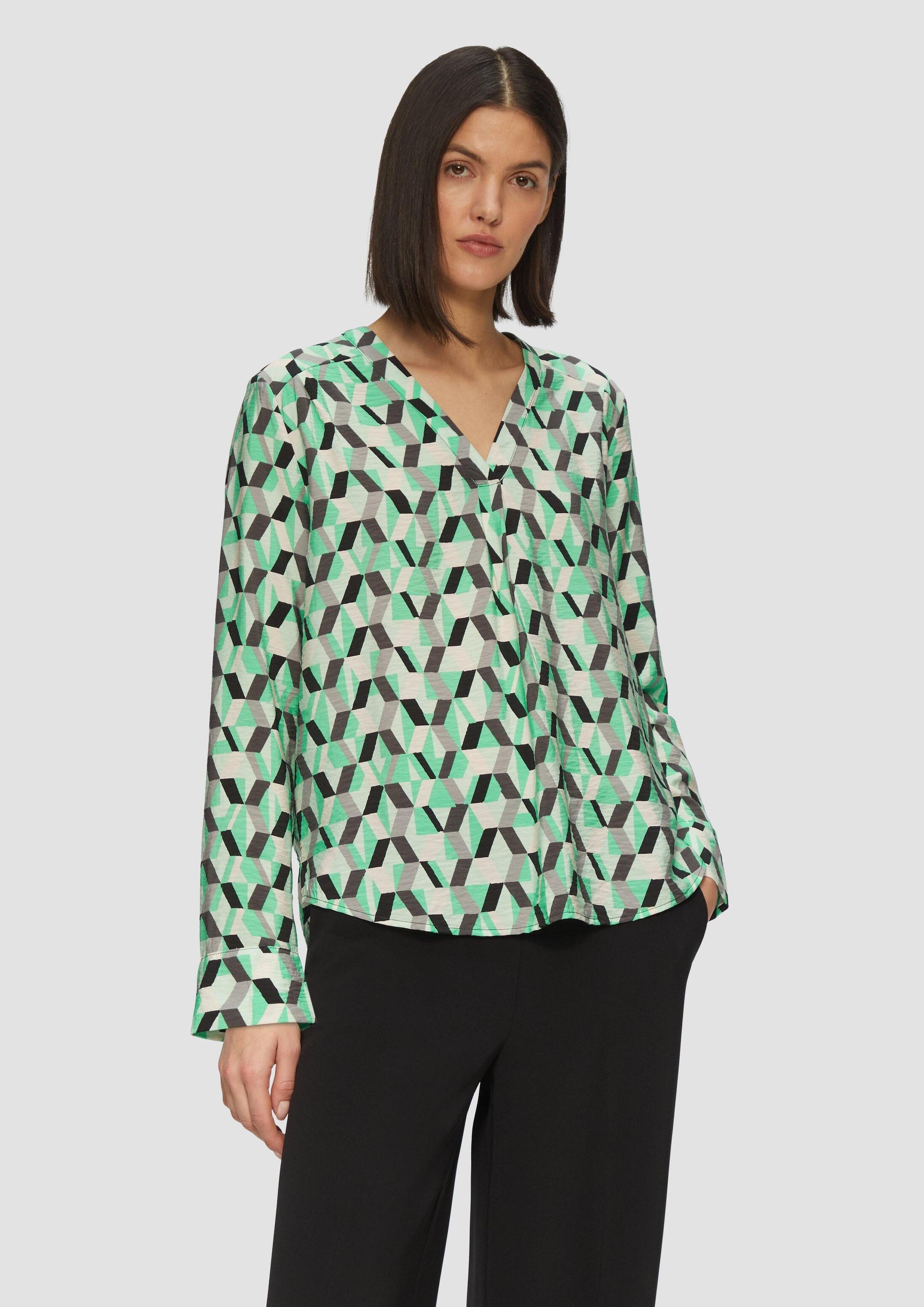 s.Oliver Langarmbluse Bluse Strukturierte Bluse mit V-Ausschnitt
