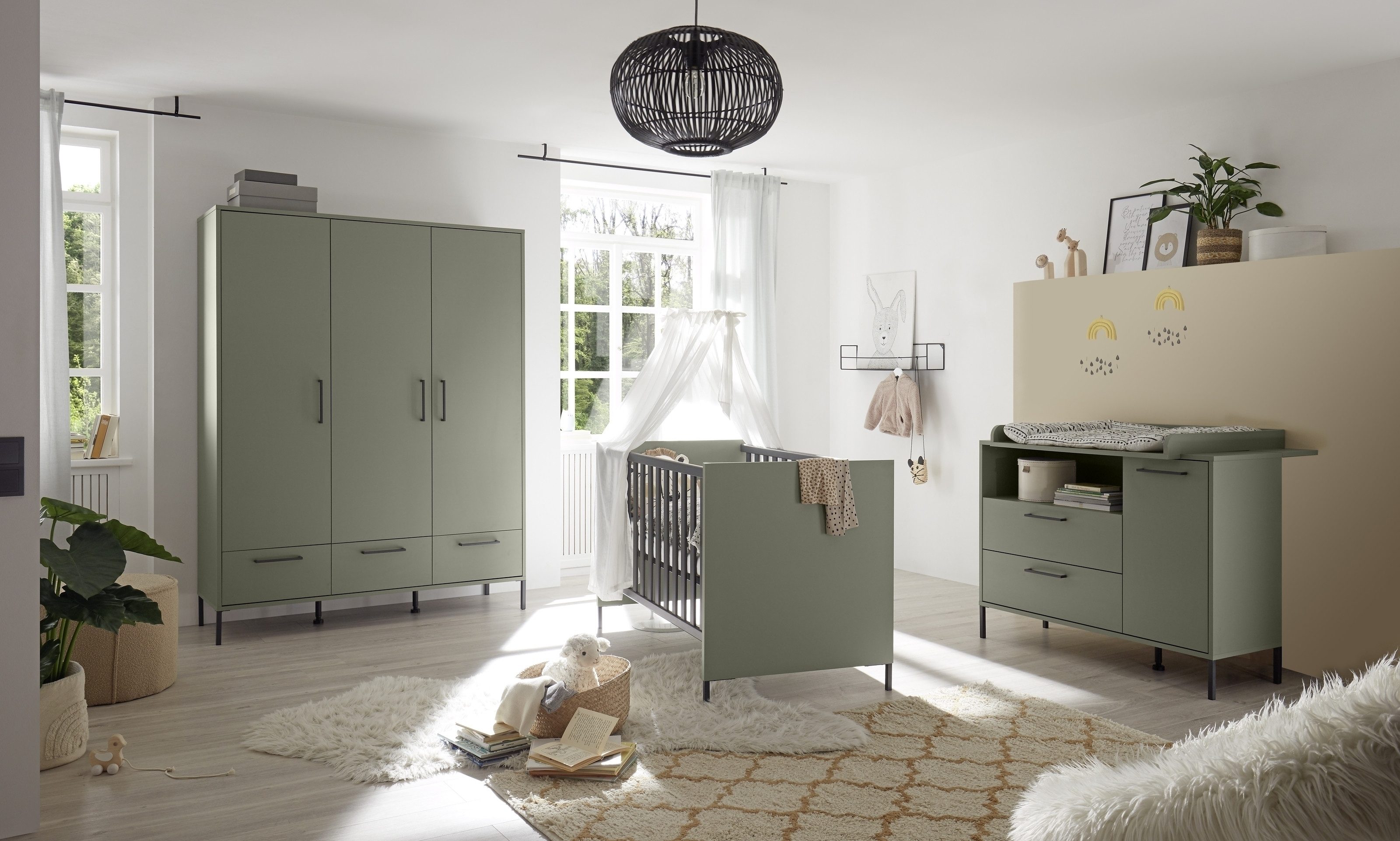 freiraum Babyzimmer-Komplettset Ole, (4-teilig) in pine green matt