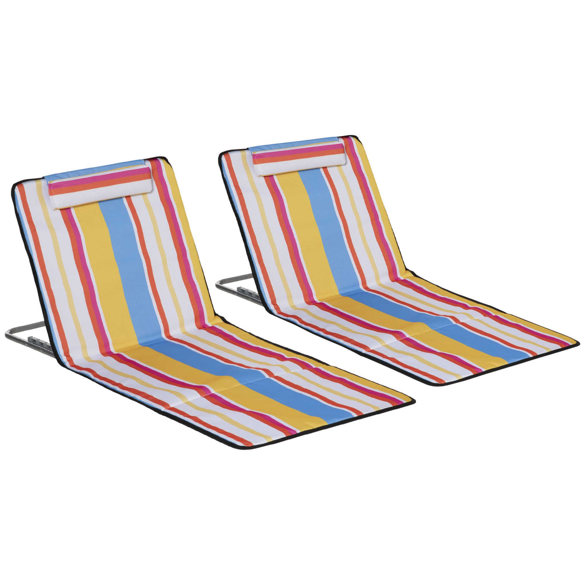 MC Star Gartenliege Strandmatte, 2er Set Faltbare Strandliege mit Kopfkissen, 5-stufige, 5-stufige Höhenverstellbare Strandmatratze mit Tragetasche, Stahl, Mehrfarbig, 134 x 48 x 33-43 cm