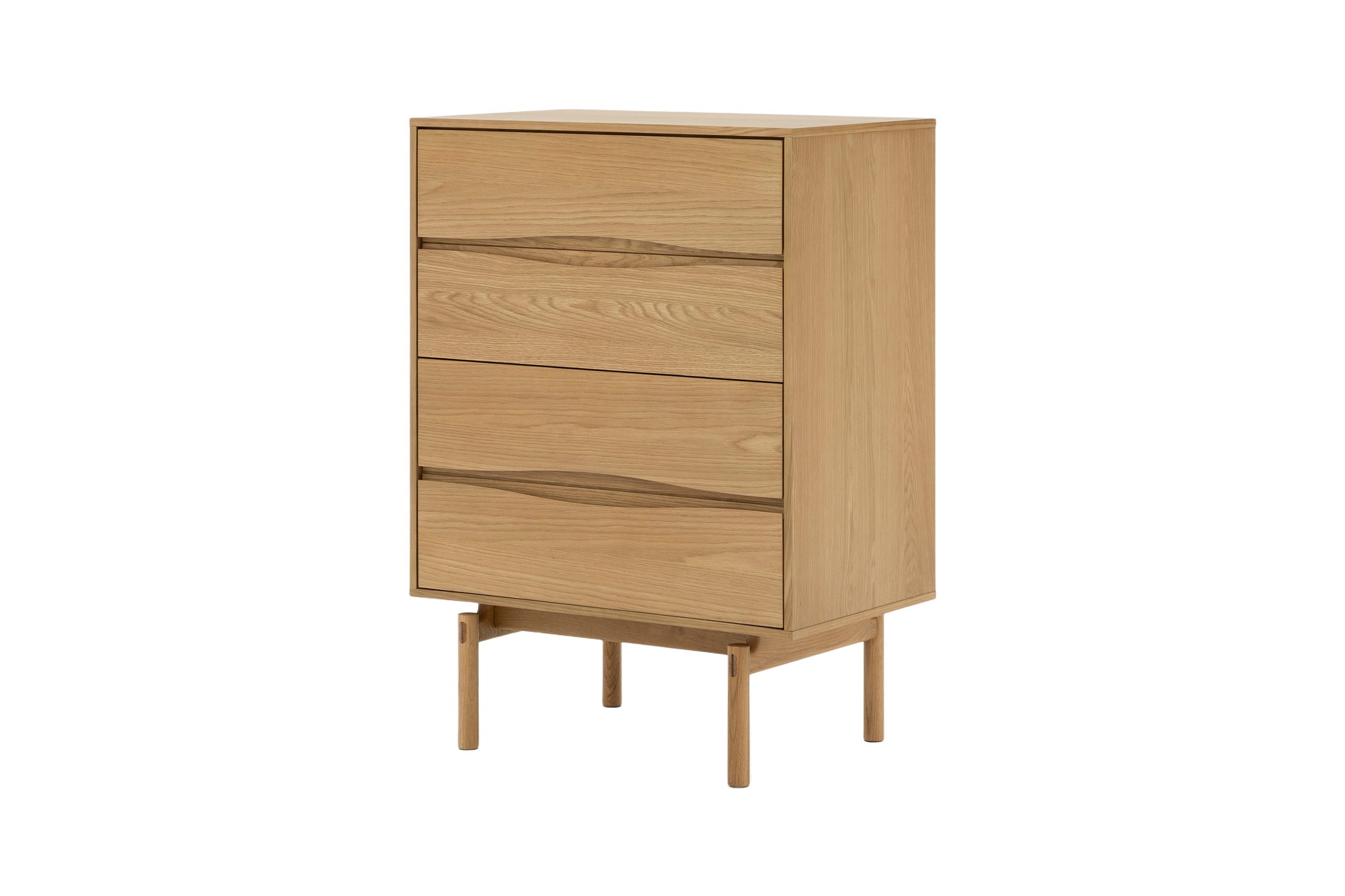 Woodek Design Hochkommode Kommode CELESTE mit 4 Schubladen aus massiver Eiche natur (natur matt lackiert, 1 St., Vier Schubladen mit Soft-Close-Metallschienen), Breite 81 cm, Höhe 115 cm, Tiefe 50 cm