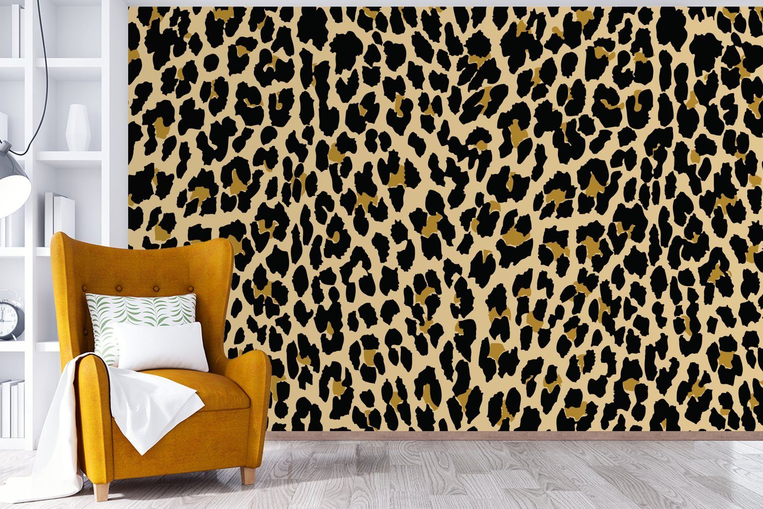 MuchoWow Fototapete Leopardenmuster - Schlafzimmer, Design - für Matt, Gelb, Vinyl Kinderzimmer, Wohnzimmer, (6 Wallpaper St), bedruckt, Tapete