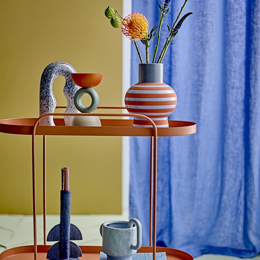 Bloomingville Dekovase Lindir Vase, Blue, Steingut, Blumenvase Keramikvase Tischvase, Wohnaccessoire, Terrakottastreifen