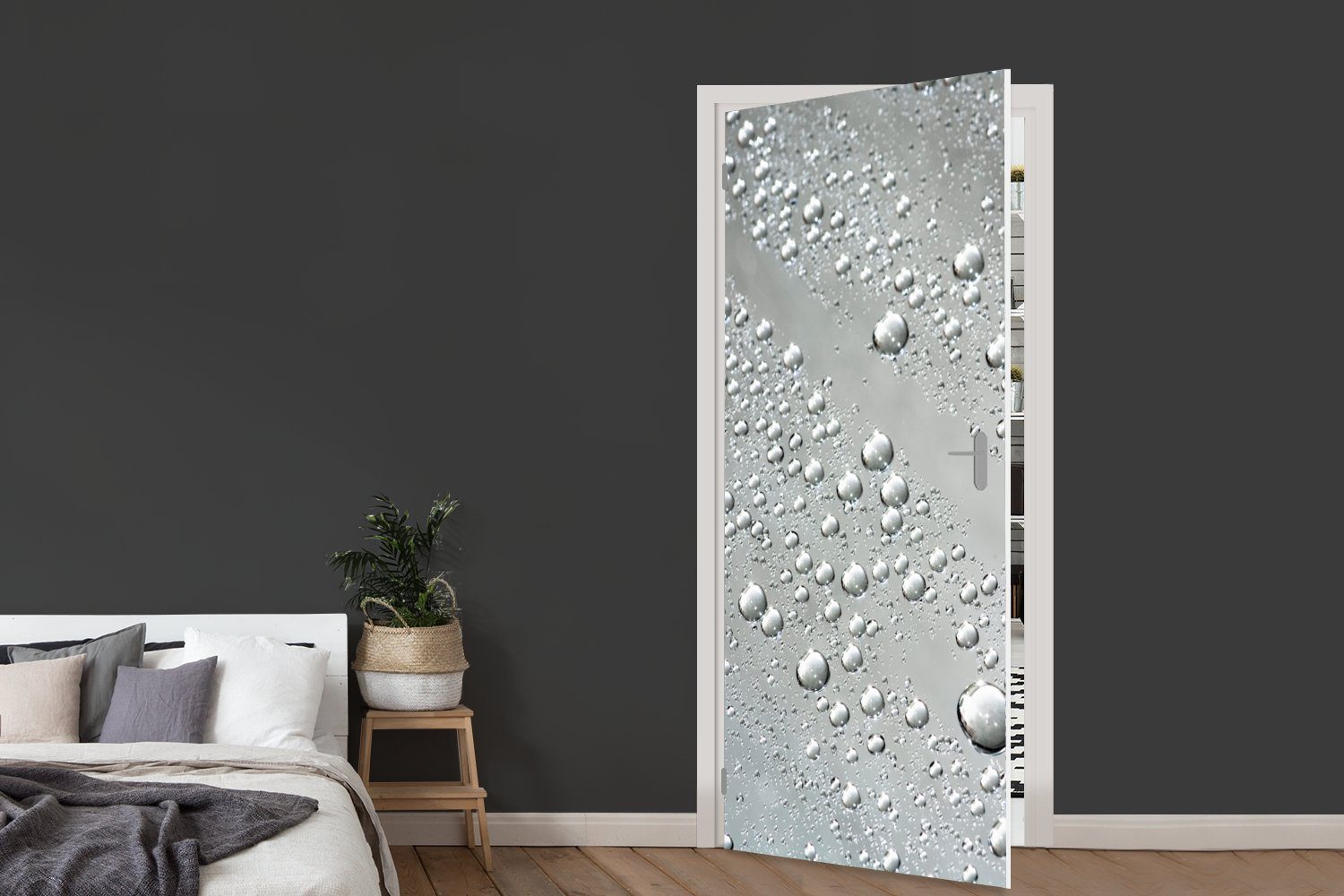 Grau, - cm Türaufkleber, Wasser MuchoWow (1 Türtapete 75x205 bedruckt, Matt, St), Tür, für Metall - Fototapete