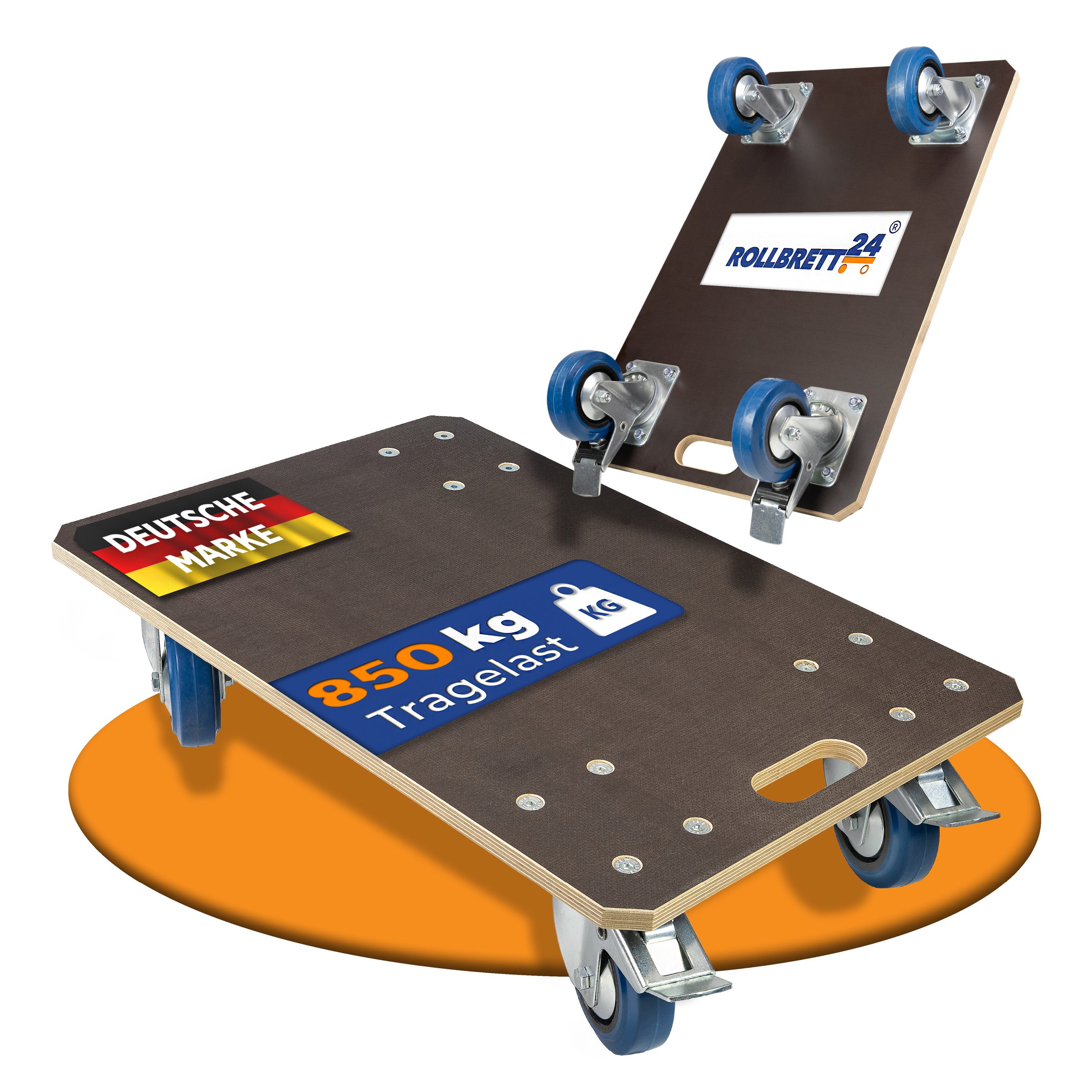 Rollbrett24 Transportroller Rollbrett 60x40cm mit Siebdruckplatte 850kg Tragkraft - 360° Rollen, (Rollbrett), Hohe Tragkraft bis 850 kg leise Rollen für Umzug und Werkstatt