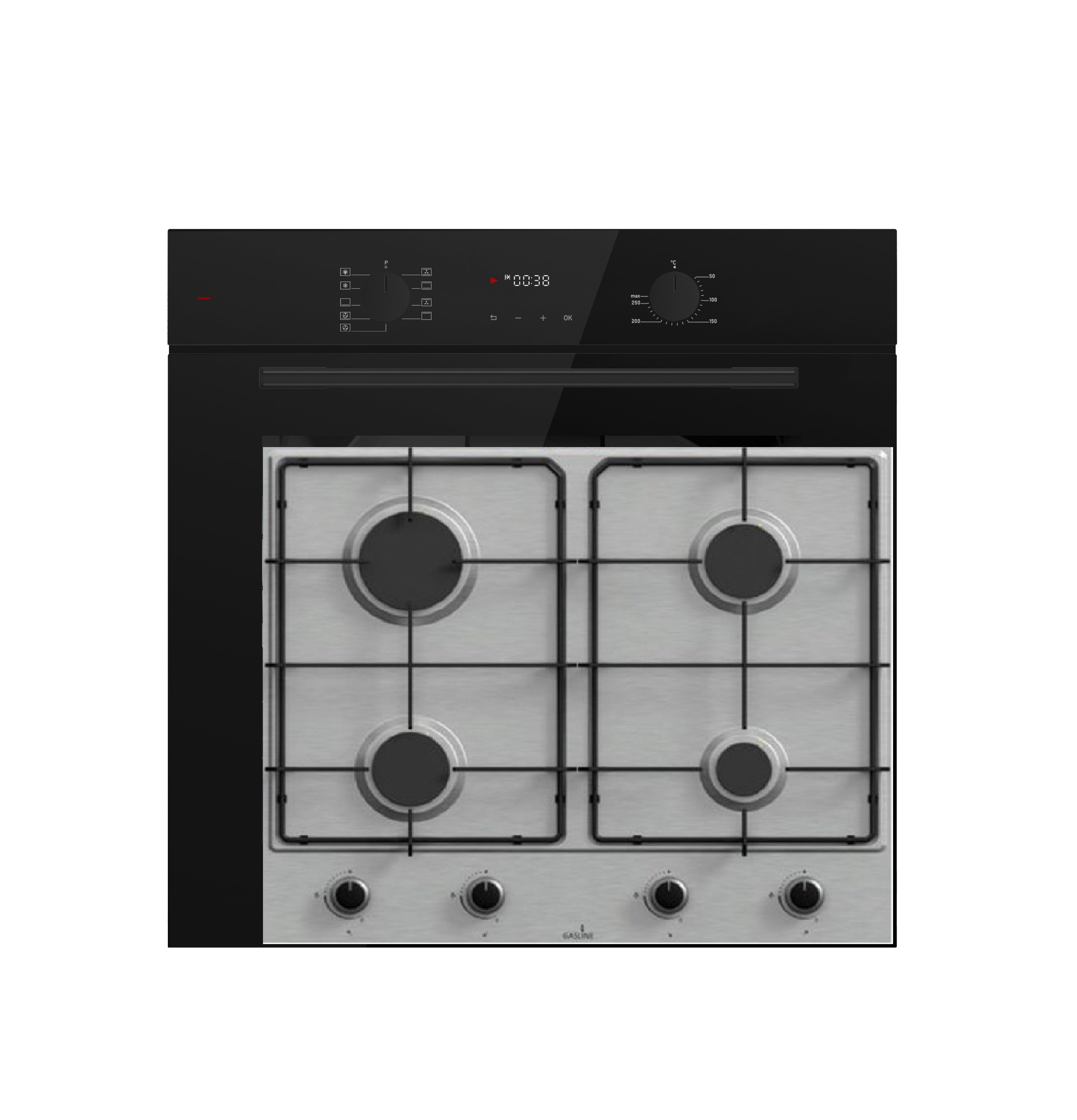 Böhme Elektro-Herd-Set Böhme Herdset HB60F78PPX + Gasline kochfeld 60cm Edelstahl 4 Brennern