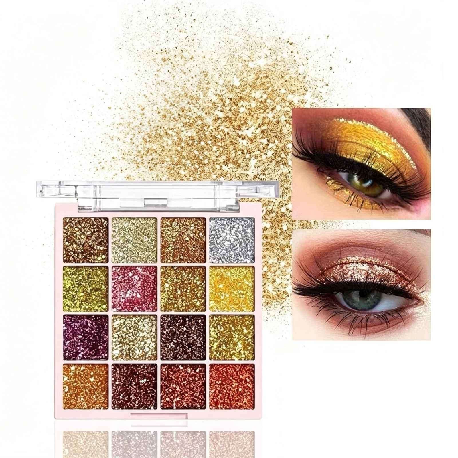 DEBAIJIA Lidschatten-Palette 16 Farben Glitzer Lidschattenpalette Hochpigmentiert Langlebig