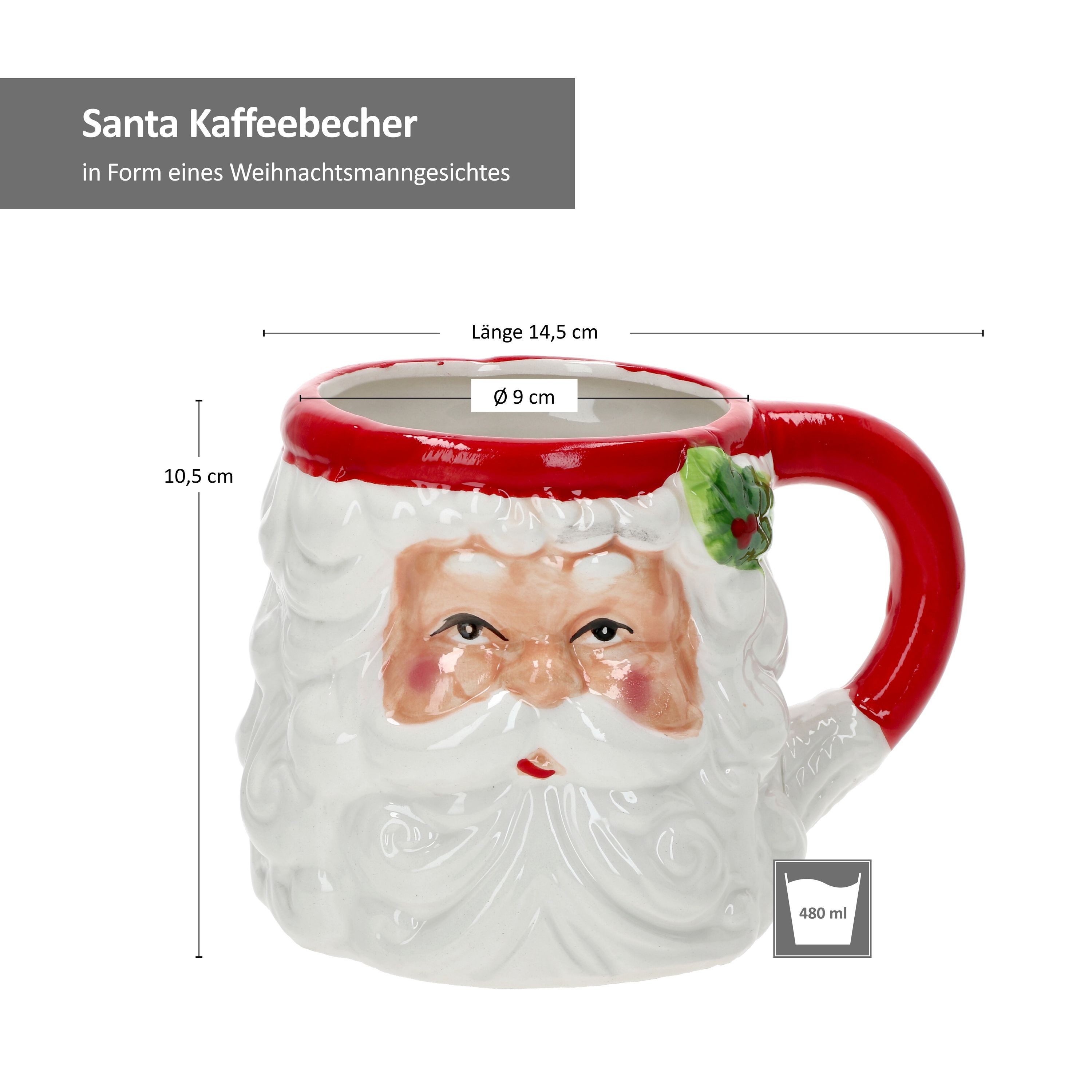 MamboCat Kaffeeservice 3tlg Set Santa - 2x Kaffeebecher 24306351 + 1x Gebäckteller 24306374, Steingut