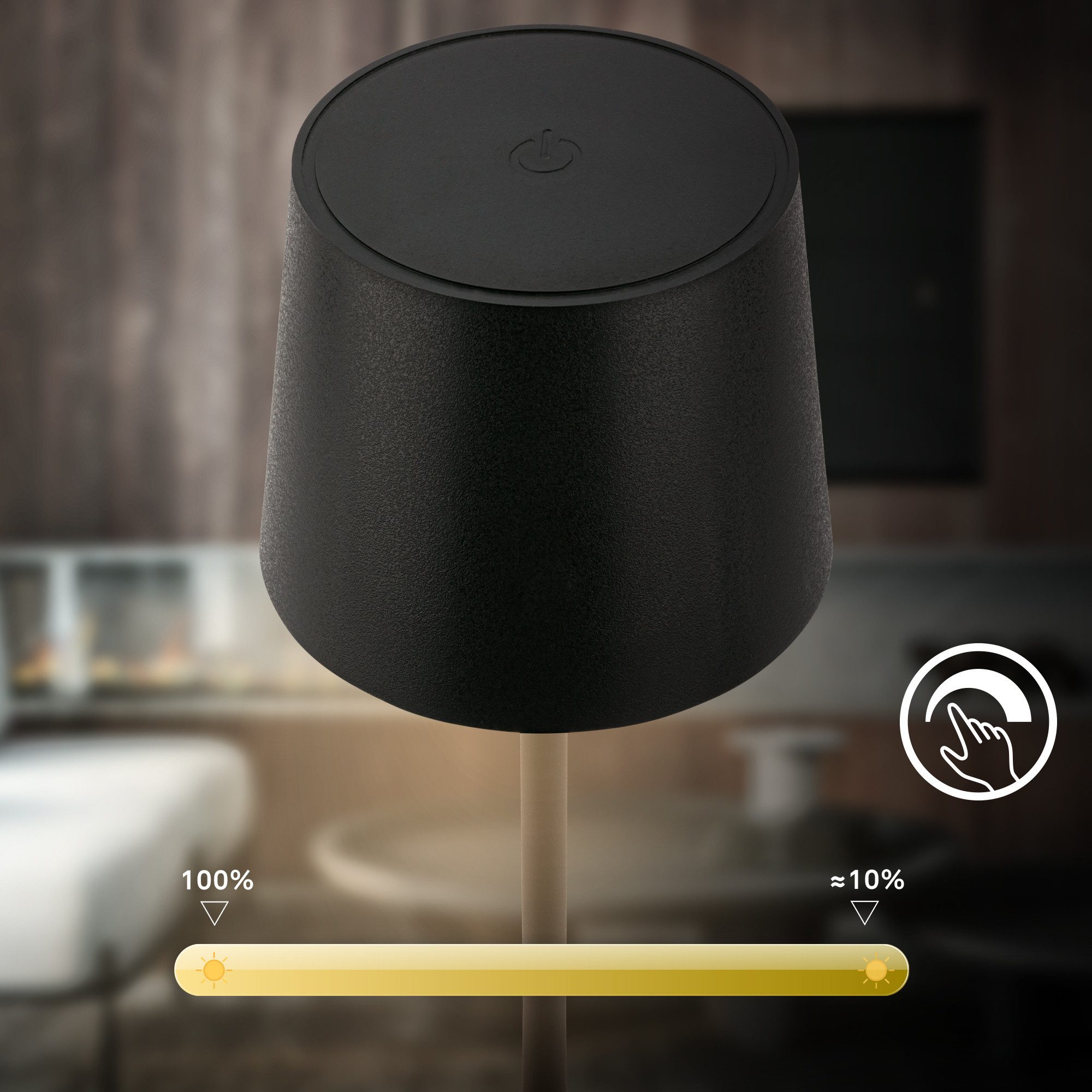 Briloner Leuchten LED Tischleuchte Tischlampe Akku kabellos, LED fest integriert, 3.000K - Warmweiß, 11 x 33 cm Beige Schwarz Weiß 2,6W Wohnzimmer Schlafzimmer