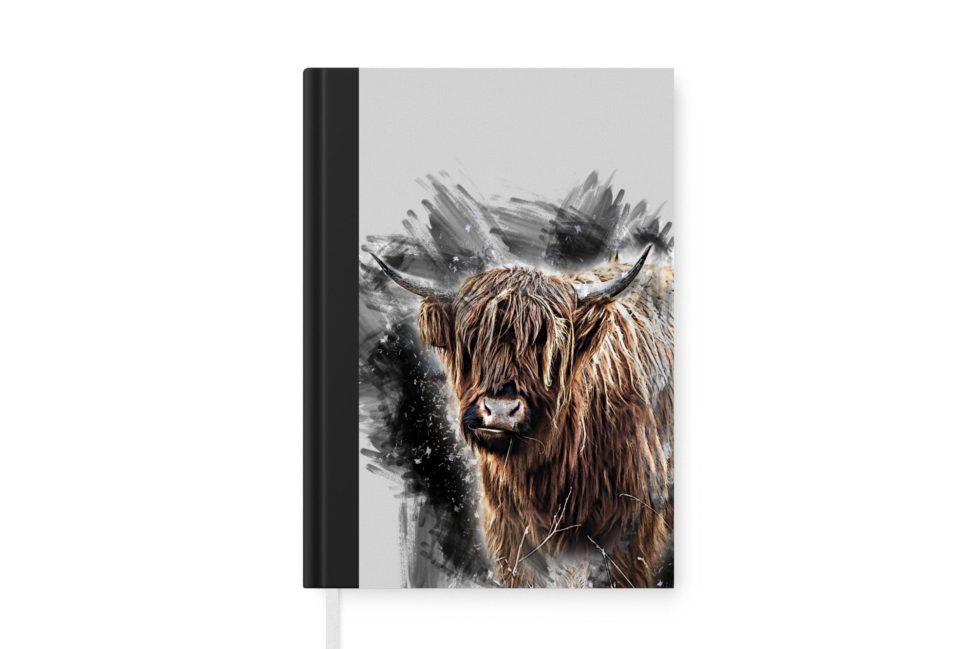 Schwarz - Notizheft, Haushaltsbuch Tagebuch, 98 Merkzettel, Highlander Journal, Notizbuch A5, MuchoWow Tiere, Seiten, - Schottischer