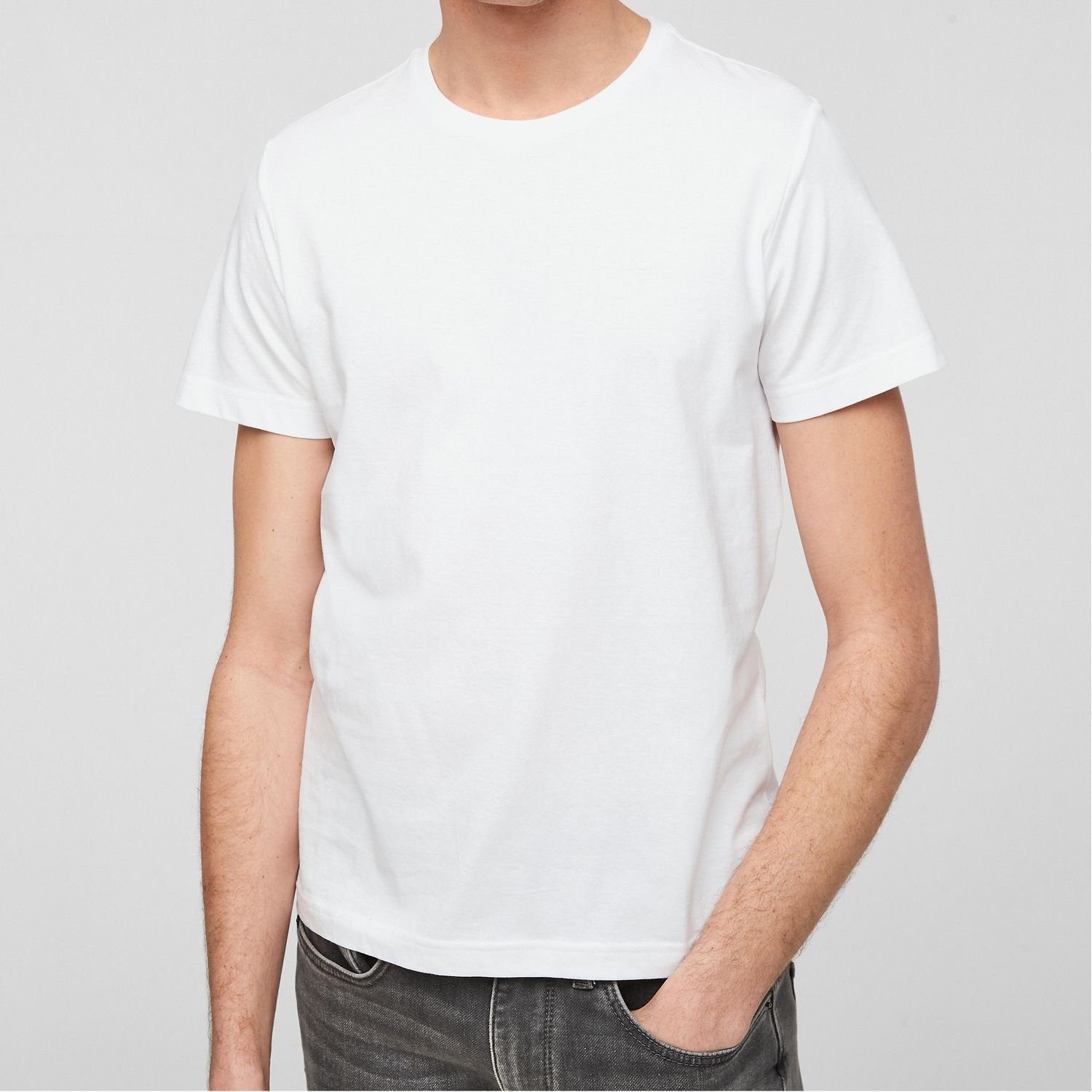 mit Logo, Pack Basic, Look Weiß s.Oliver 2er (2-tlg) T-Shirt moderner unifarben, schlicht, im