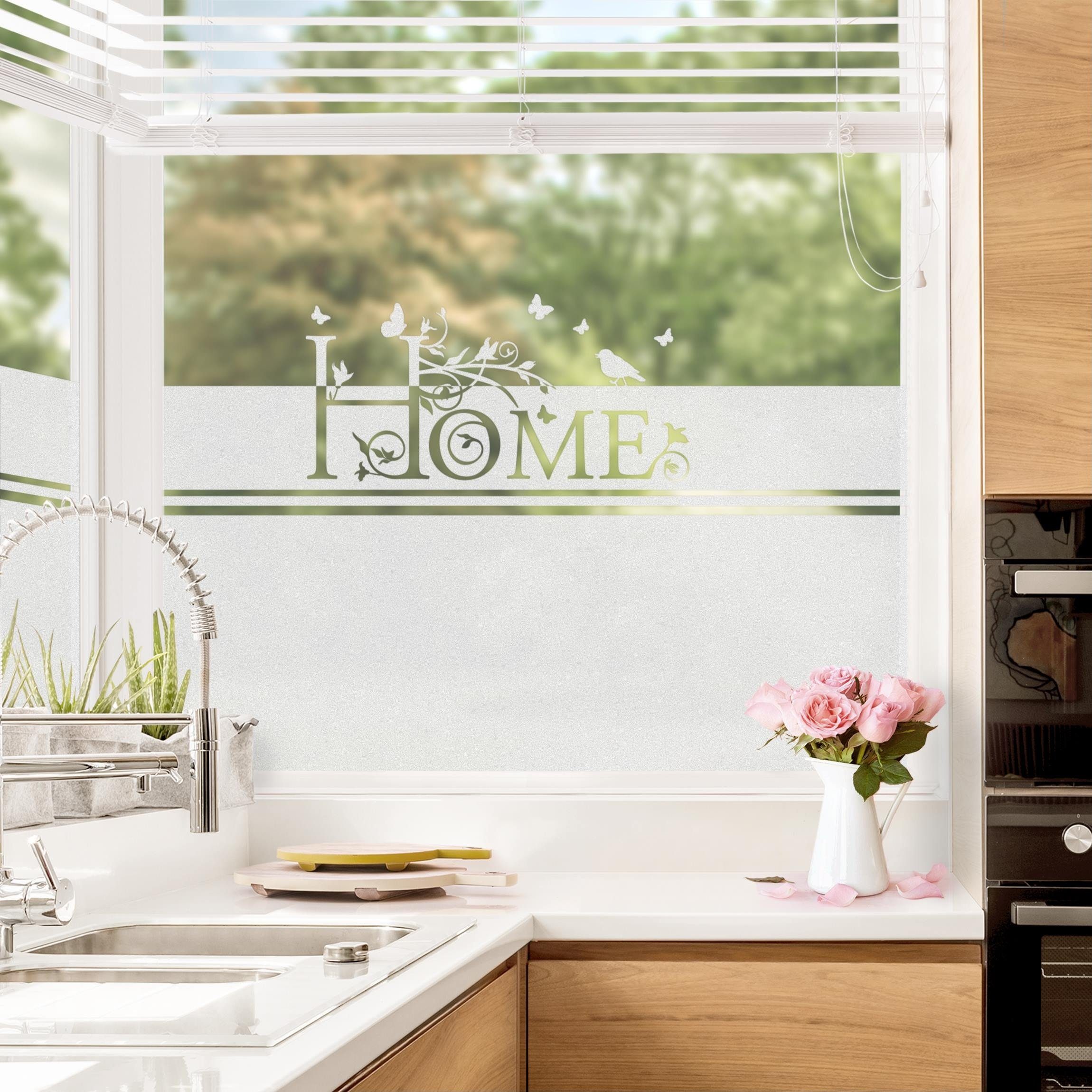 Bilderdepot24 Fensterfolie statisch haftend Motiv Fensterdeko Home floral Bordüre Tiere, blickdicht, Innen Fenster Tür Balkontür Küche Badezimmer Wohnzimmer Sch – Bild 5 von 5