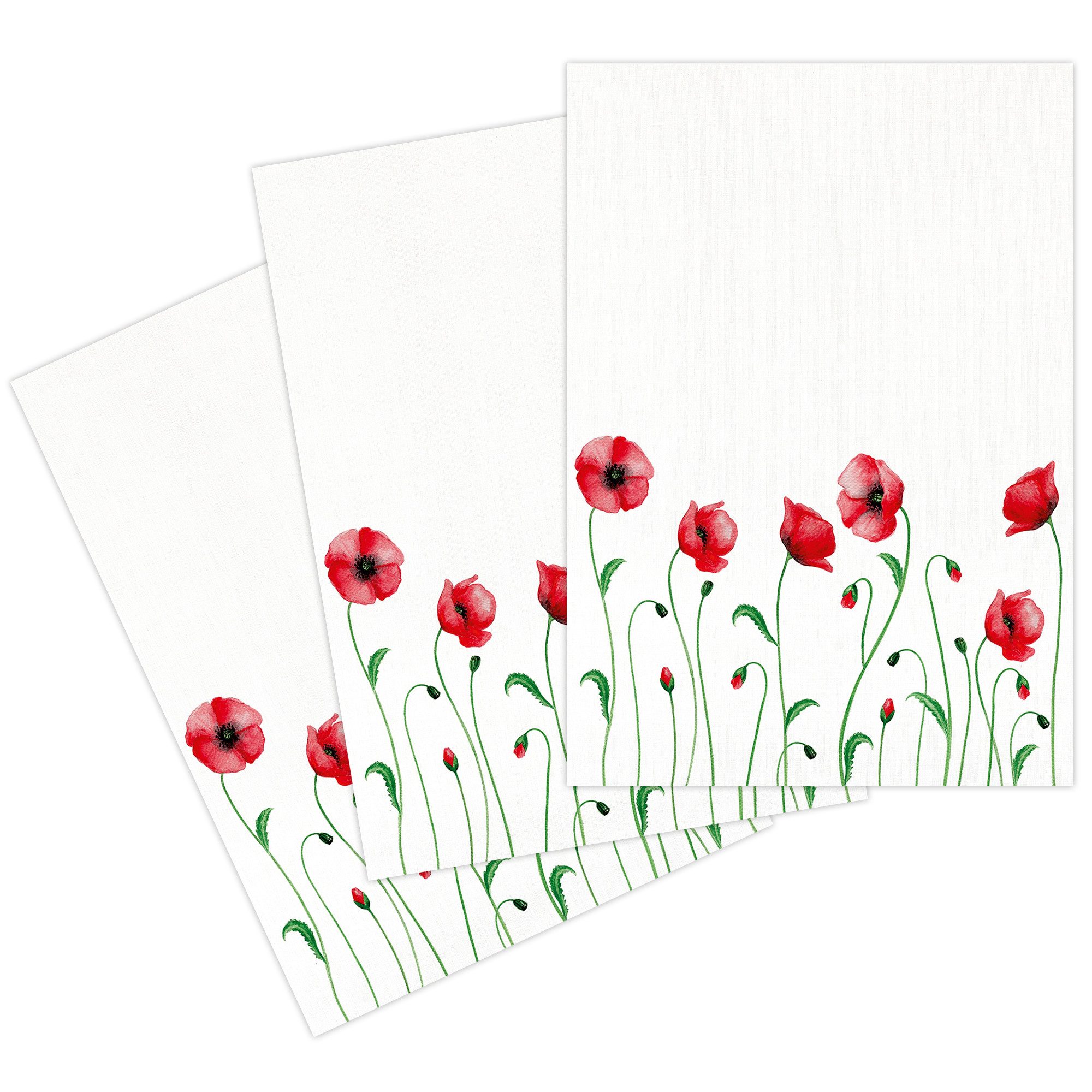 Kracht Geschirrtuch Mohnblume, (Set, 3-tlg., Set), 3er Pack Geschirrtücher (3 Stück), ca. 50 x 70 cm, Halbleinen bedruckt