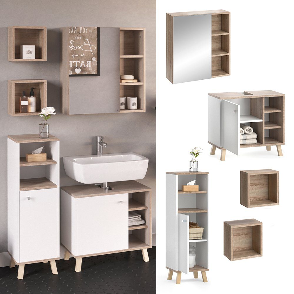Vicco Badmöbel-Set Senyo, Weiß/Sonoma, 4 Teile, günstig online kaufen