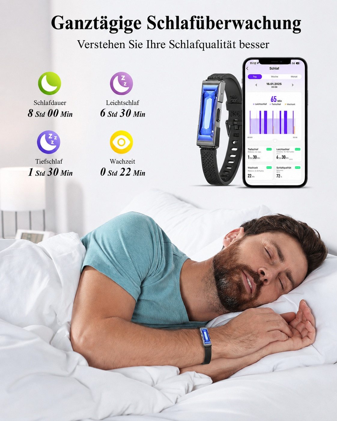 ANYSUN Stylischer Fitness Tracker Smartwatch ohne Display für Damen Herren Smartwatch 24/7 Aktivitäts- und Schlaftracker mit Herzfrequenz Blutsauerstoff HRV, 30 – Bild 4 von 5
