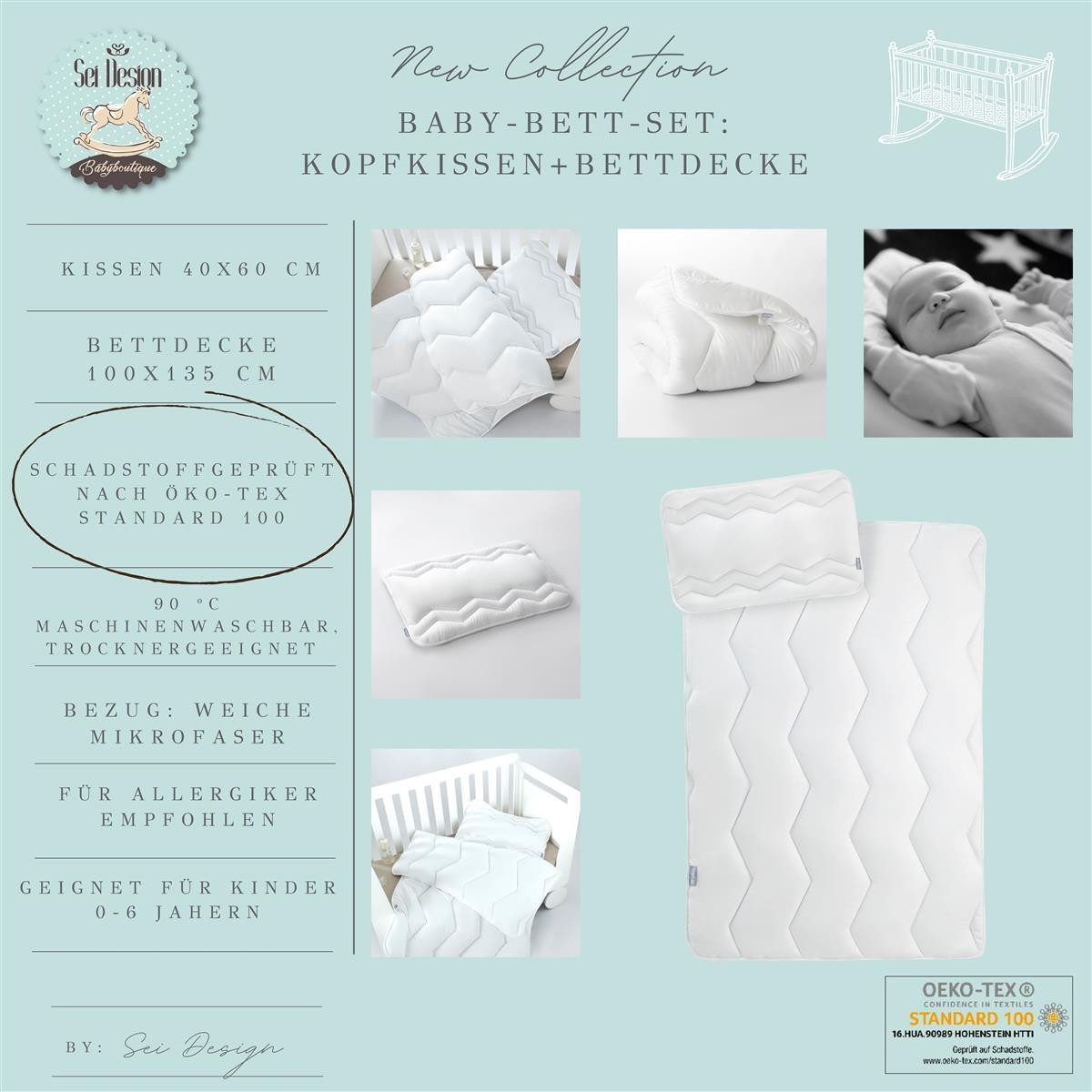 SEI Design Kinderbettdecke + Microfaserkissen Nordic 100x135 + 40x60, Kochfest