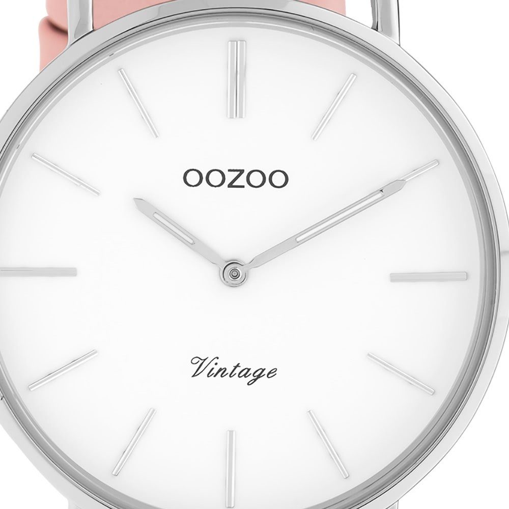 OOZOO Quarzuhr Oozoo Lederarmband, Armbanduhr Damenuhr groß (ca. Damen rund, 40mm) rosa Analog, Fashion-Style