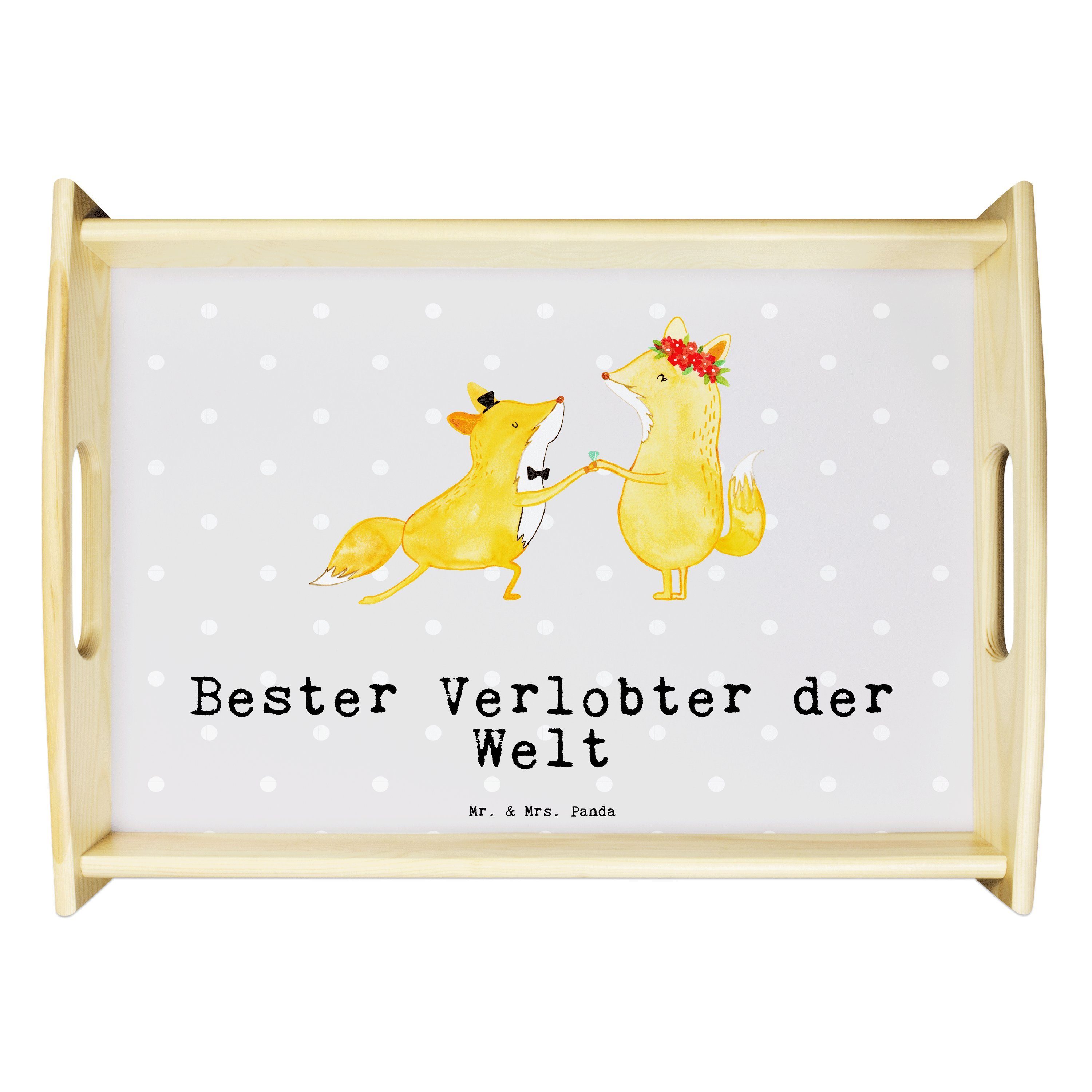 Mr. & Mrs. Panda Tablett Fuchs Bester Verlobter der Welt - Grau Pastell - Geschenk, Holztablet, Echtholz lasiert, (1-tlg)