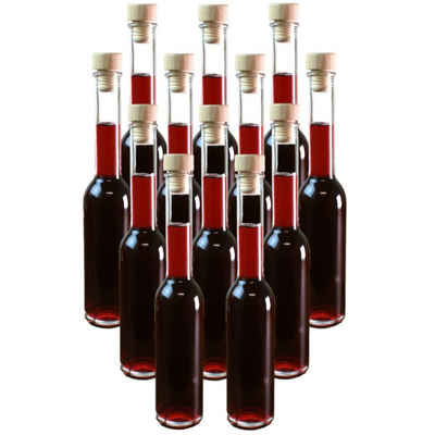 gouveo Trinkflasche Glasflaschen 200 ml Sinfonie mit Korken - Kleine Flasche 0,2 l, 12er Set, Holzgriffkorken