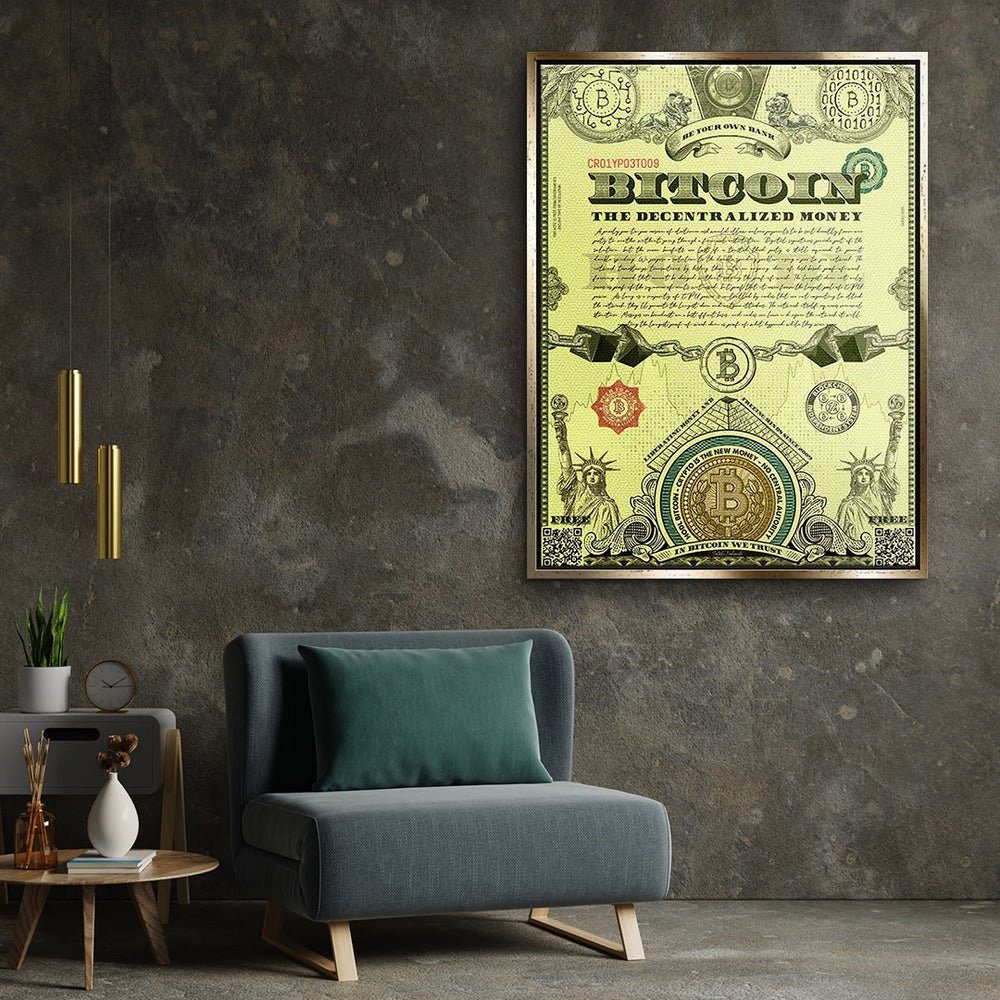 currency DOTCOMCANVAS® Krypto premium Leinwandbild Leinwandbild, Rahmen schwarzer crypto mit Rahmen Bitcoin