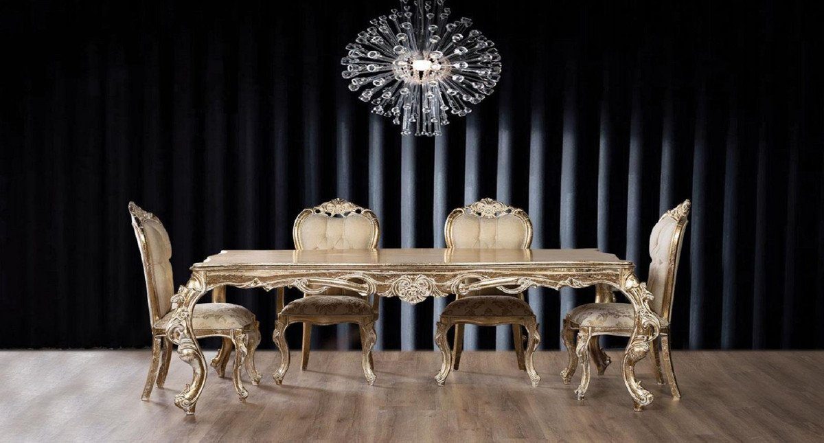 Esszimmertisch Esstisch Gold Luxus im Antik Massivholz - Barock - Esszimmer Möbel Barock Handgefertigter Prunkvolle Esstisch Padrino Casa Barockstil