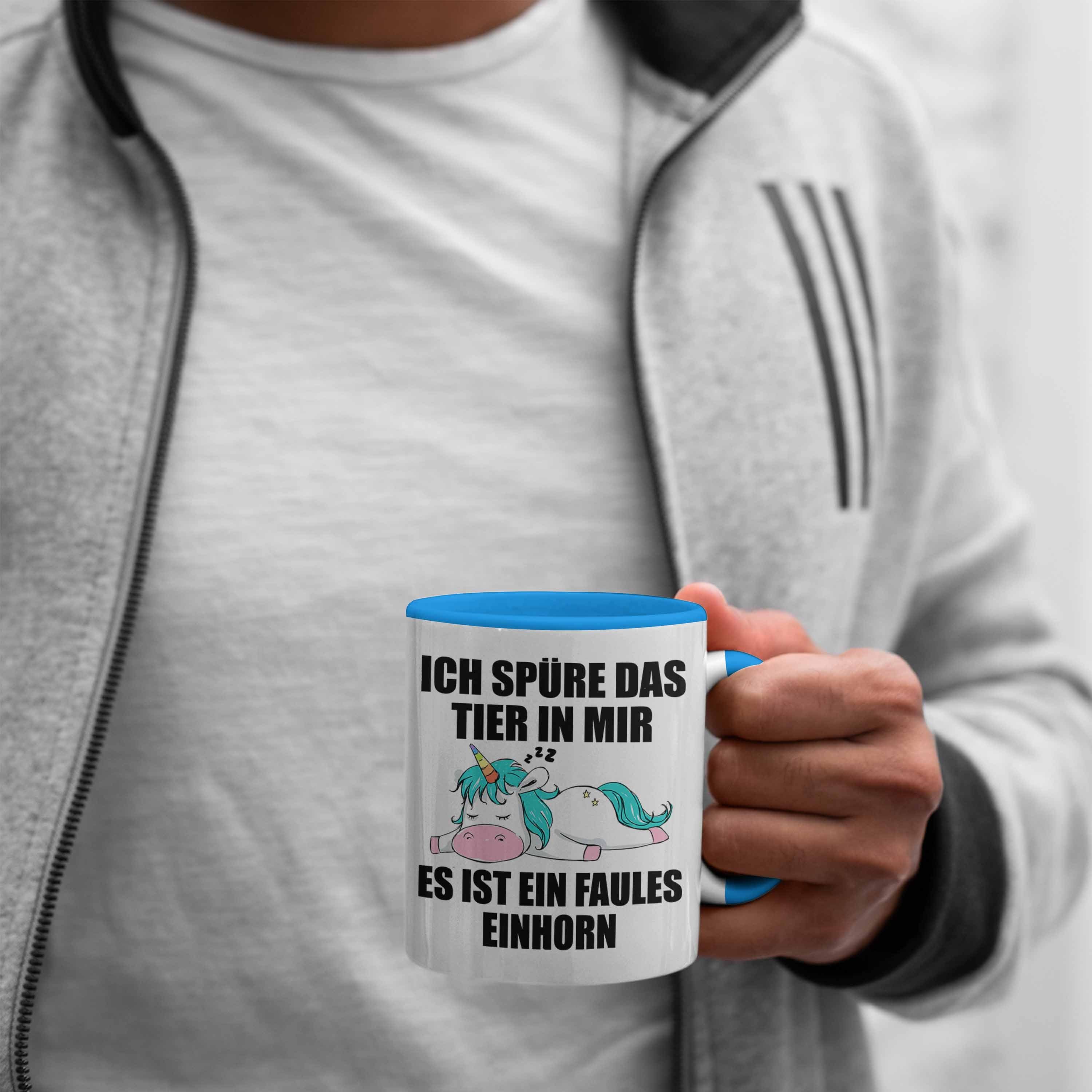 Lustige Mitarbeiter - Tasse Geschenk Sprüche Trendation Einhorn Trendation Tasse Arbeitskollege Abschiedsgeschenk Blau Kollegin