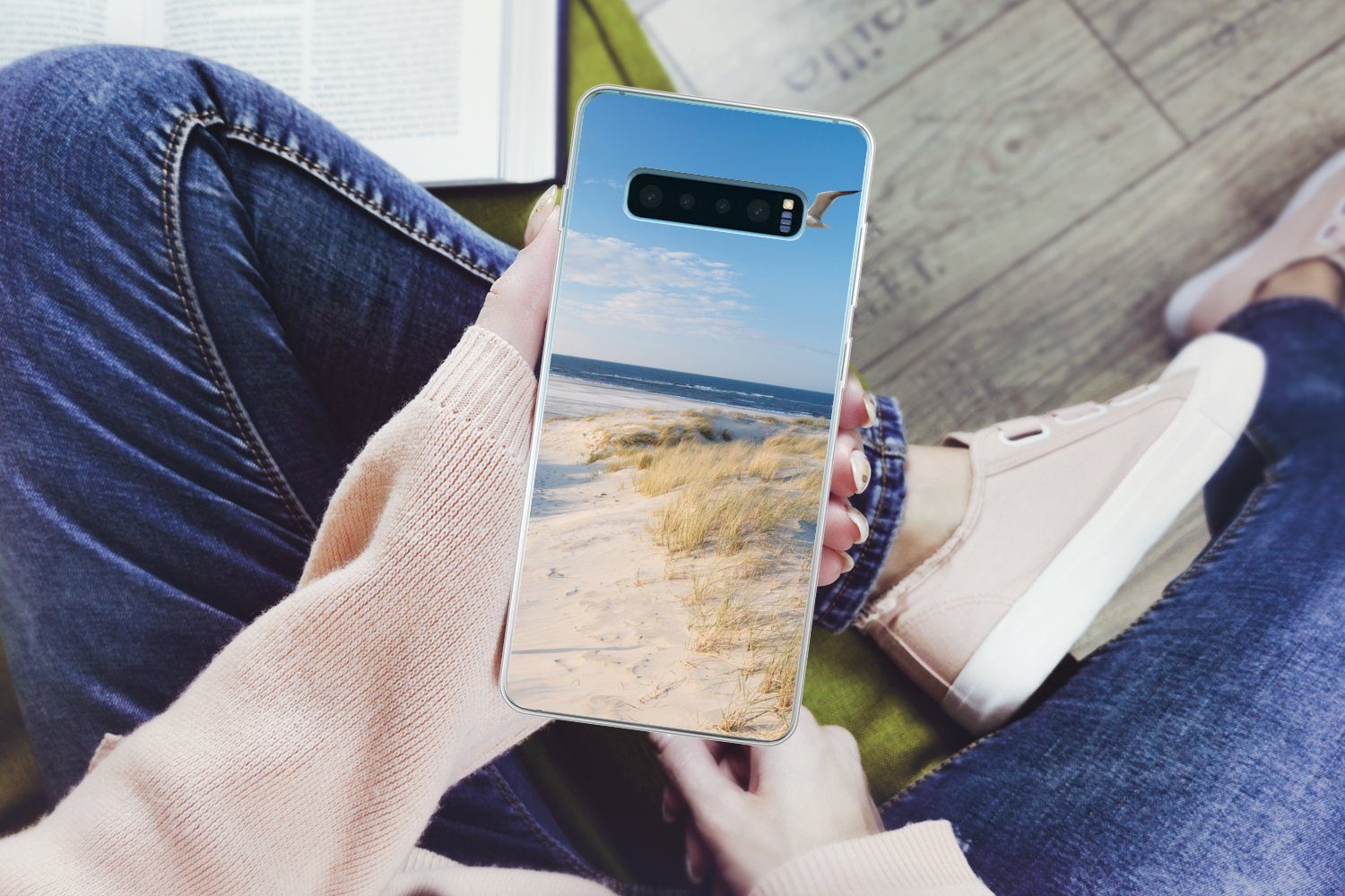 MuchoWow Handyhülle für Samsung Galaxy S10 Plus Düne - Möwe - Strand - Meer - Sonne, Phone Case, Silikon, Schutzhülle Dünn
