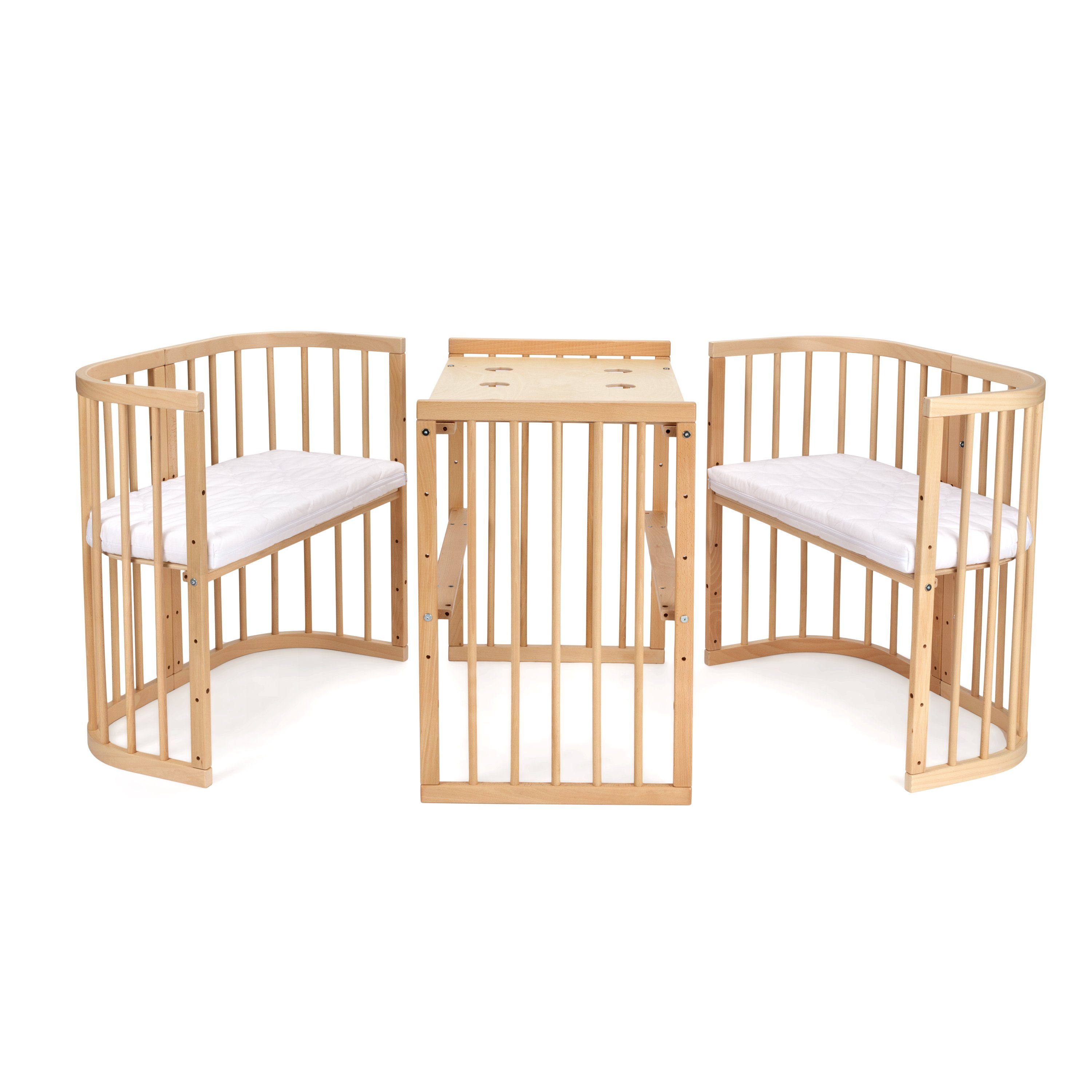 Waldin Babybett Mobiles Babybett aus Holz 7in1 mit Matratze, mitwachsend