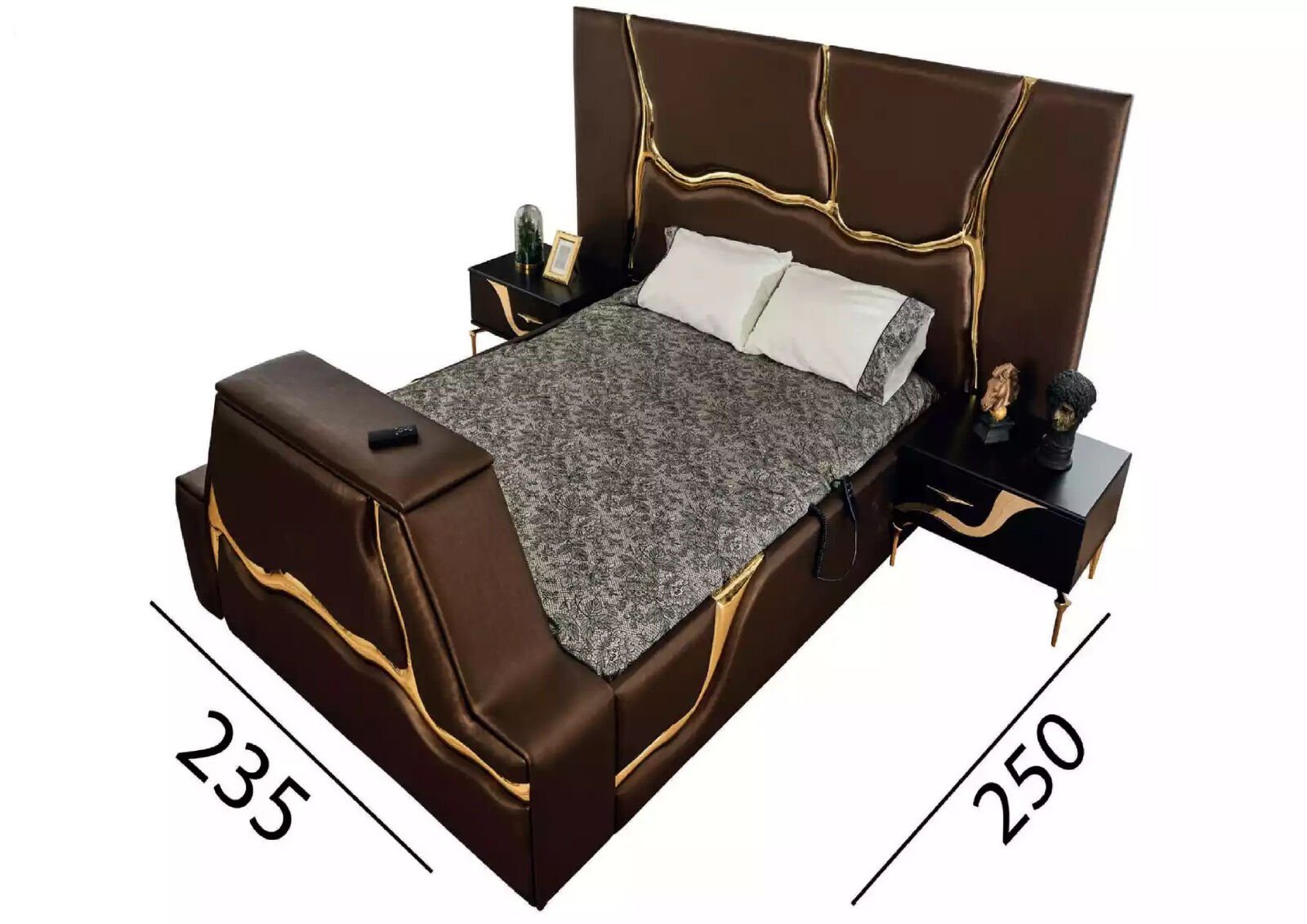 JVmoebel Schlafzimmer-Set Schlafzimmer Bett Luxus 2x Nachttische Komplett Bett, Set 2x (3-St., Design 3tlg., Nachttisch) Möbel