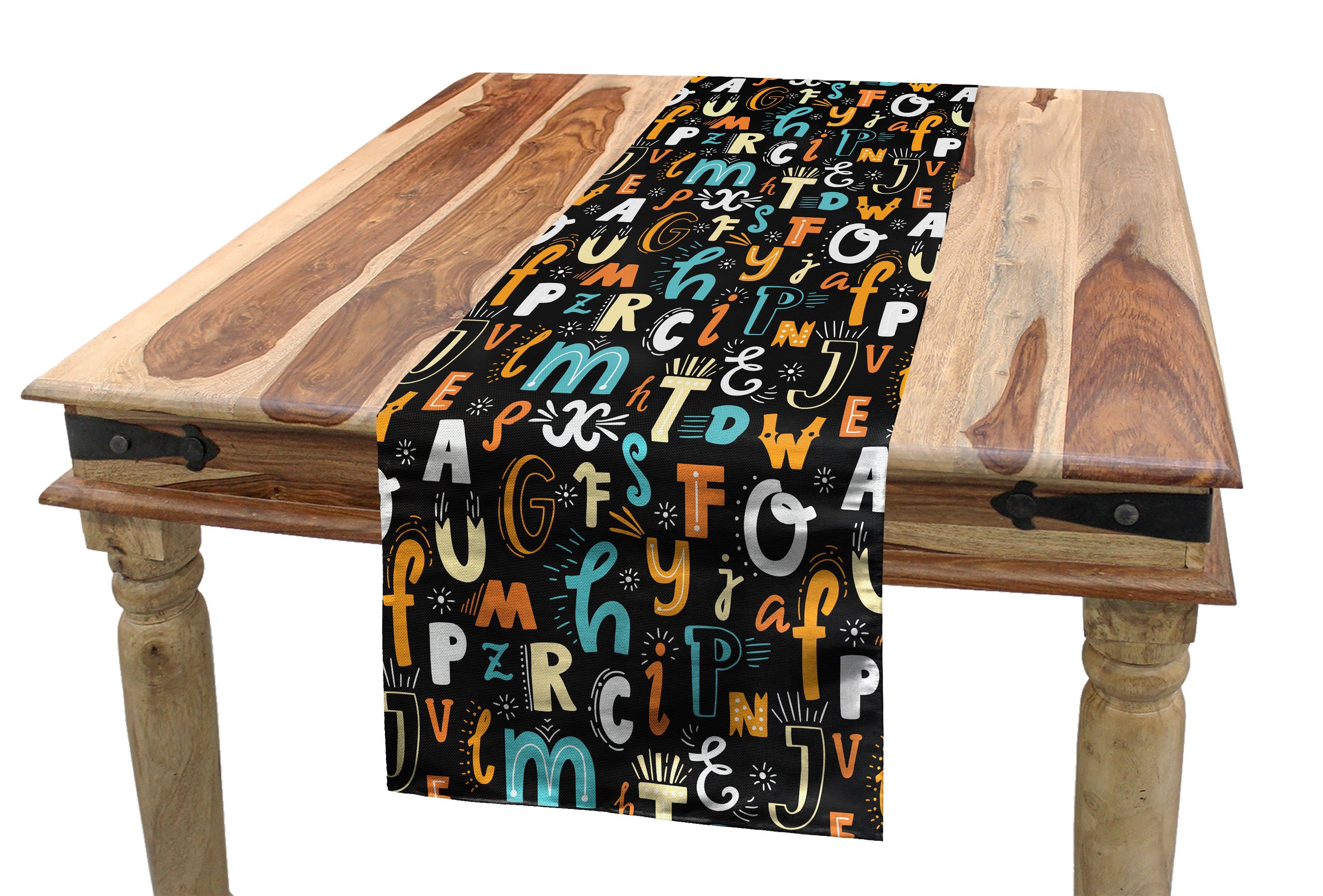 Abakuhaus Tischläufer Esszimmer Küche Rechteckiger Dekorativer Tischläufer, Alphabet Moderne Letters Spaß-Muster