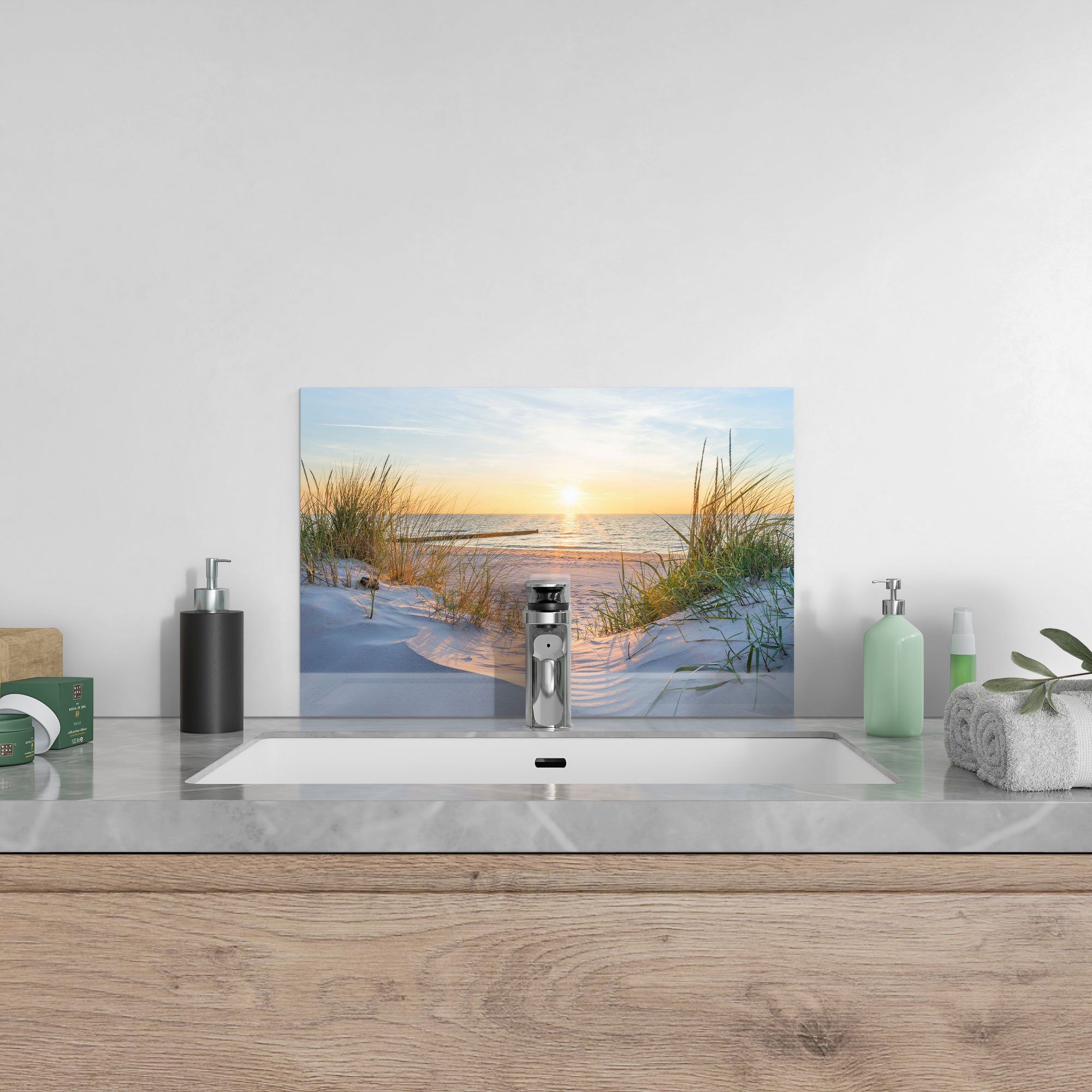 DEQORI Küchenrückwand 'Abendsonne an der Ostsee', Glas Spritzschutz Badrückwand Herdblende – Bild 4 von 5