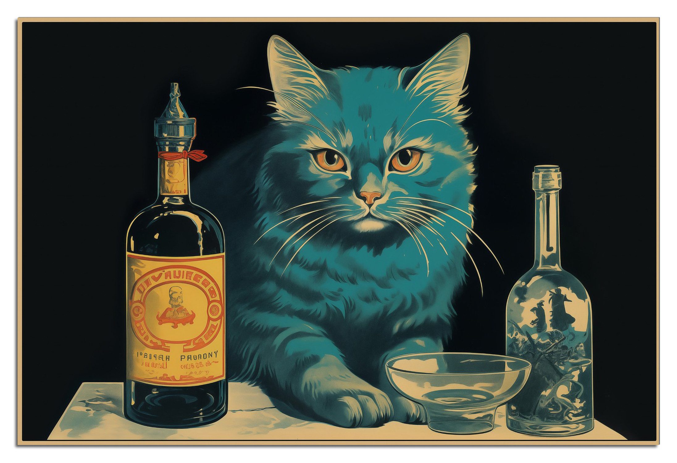 Wallario Poster, Absinth trinkende Katze, in verschiedenen Ausführungen